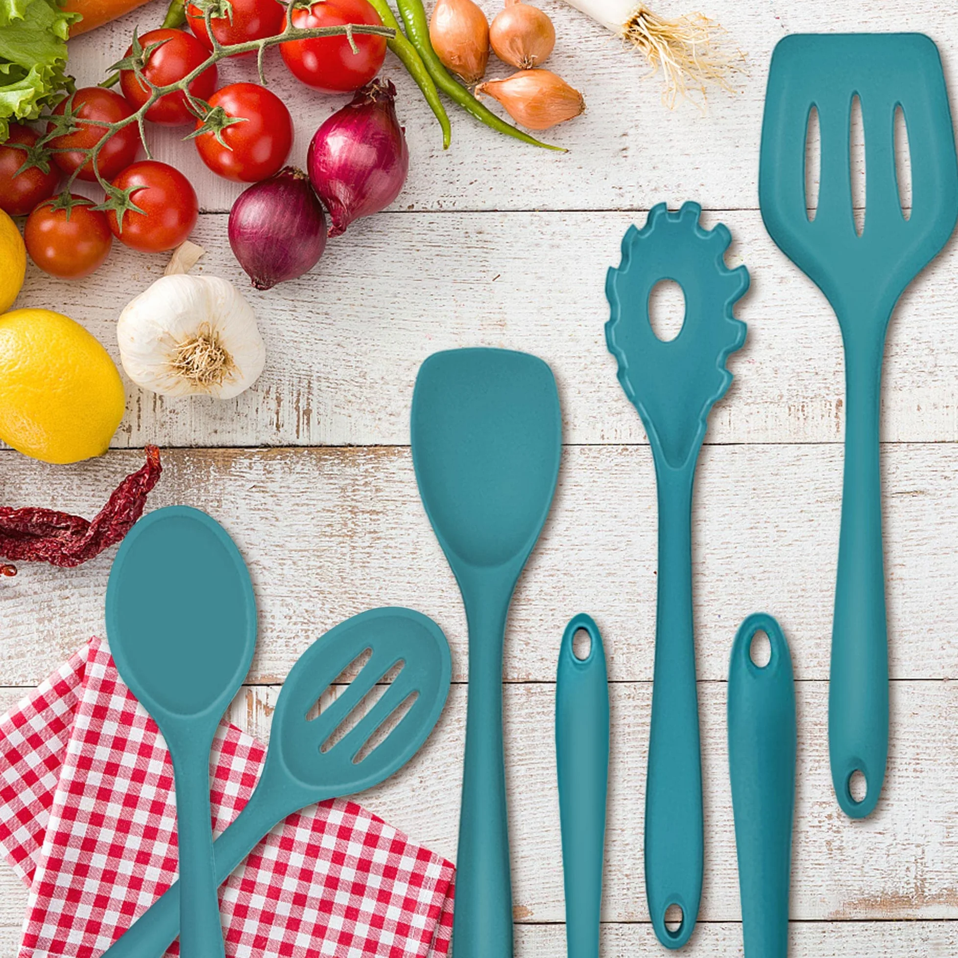 Herogo Juego de utensilios de cocina, utensilios de cocina de silicona de 22 piezas con soporte, herramientas de cocina, resistente al calor y antiarañazos, apto para lavavajillas (azul)