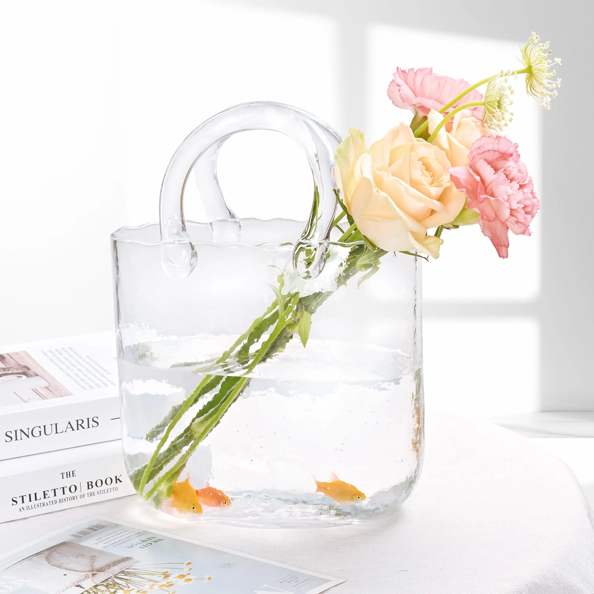 Yorkmills Jarrón de vidrio para flores, jarrón transparente para centros de mesa, jarrón de bolso de mano, jarrón de vidrio grande para flores, centros de mesa para comedor, jarrón de flores pequeño