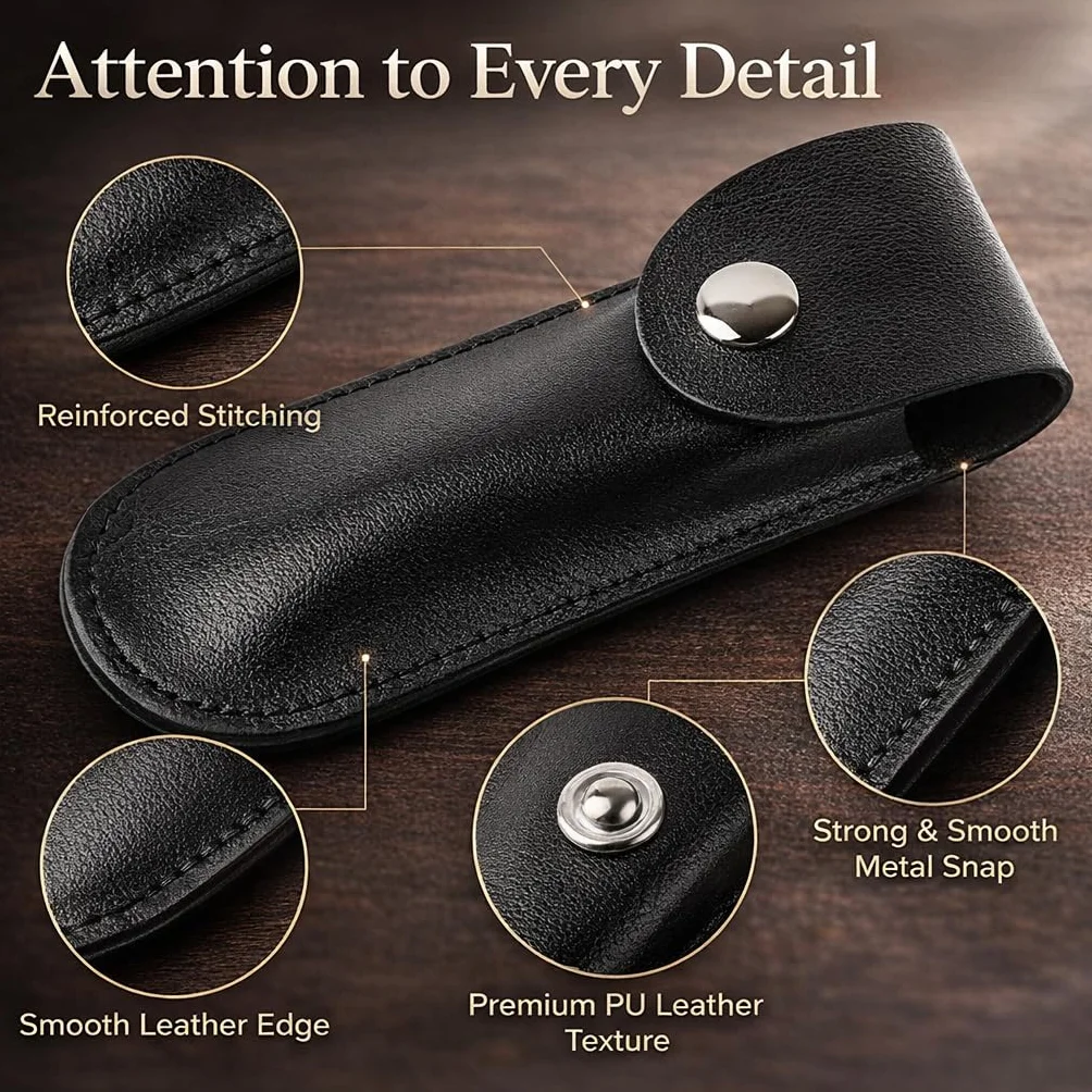 Funda de Cuero para Abrebotellas de Vino, Soporte para Bolsa de PU con Cortador de Papel de Aluminio Y Sacacorchos(Negro)