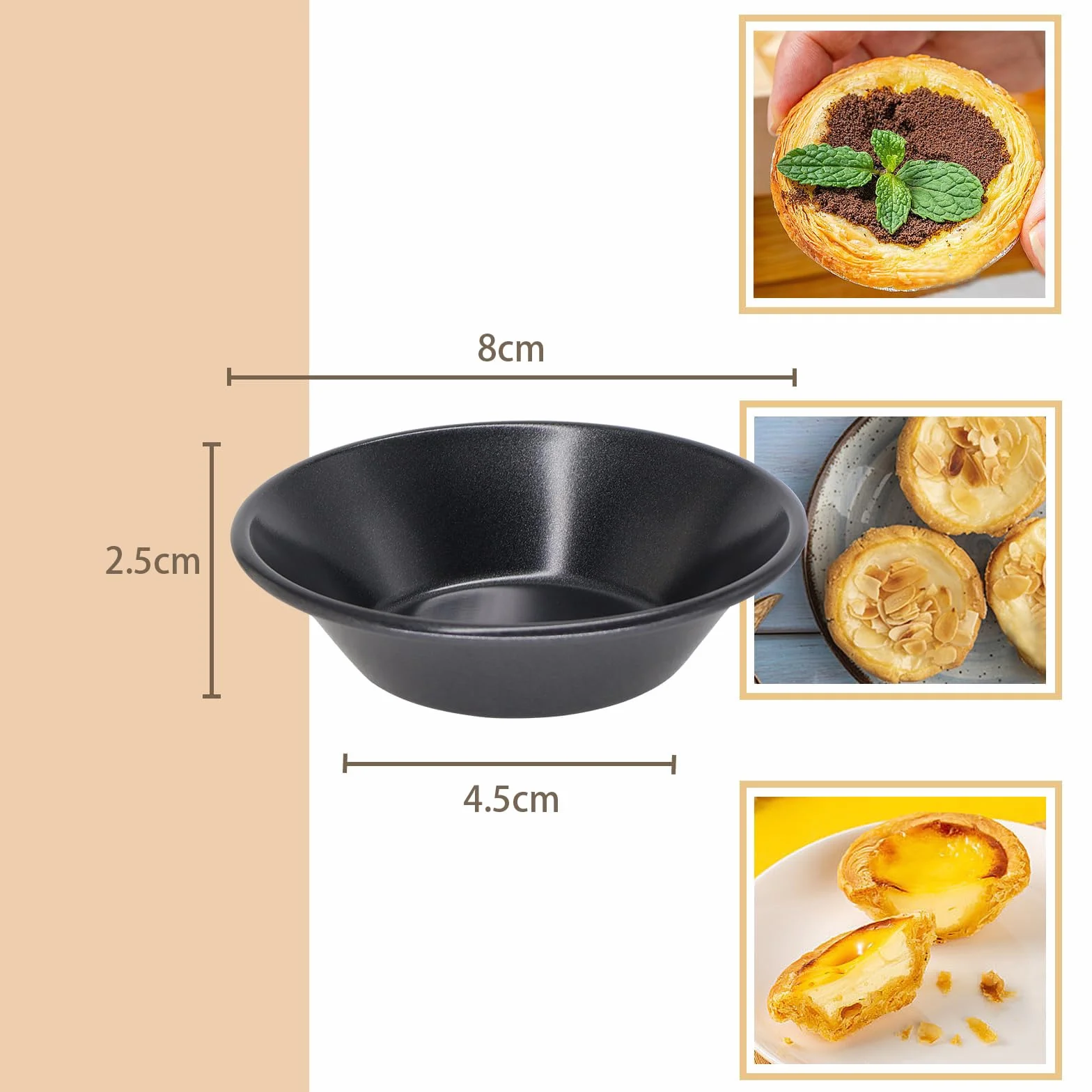 Set 10 Moldes Antiadherentes para Tartaletas, Moldes para Pasteles de Nata Portugueses 8cm, Formas Reutilizables para Mini Tartas y Quiches