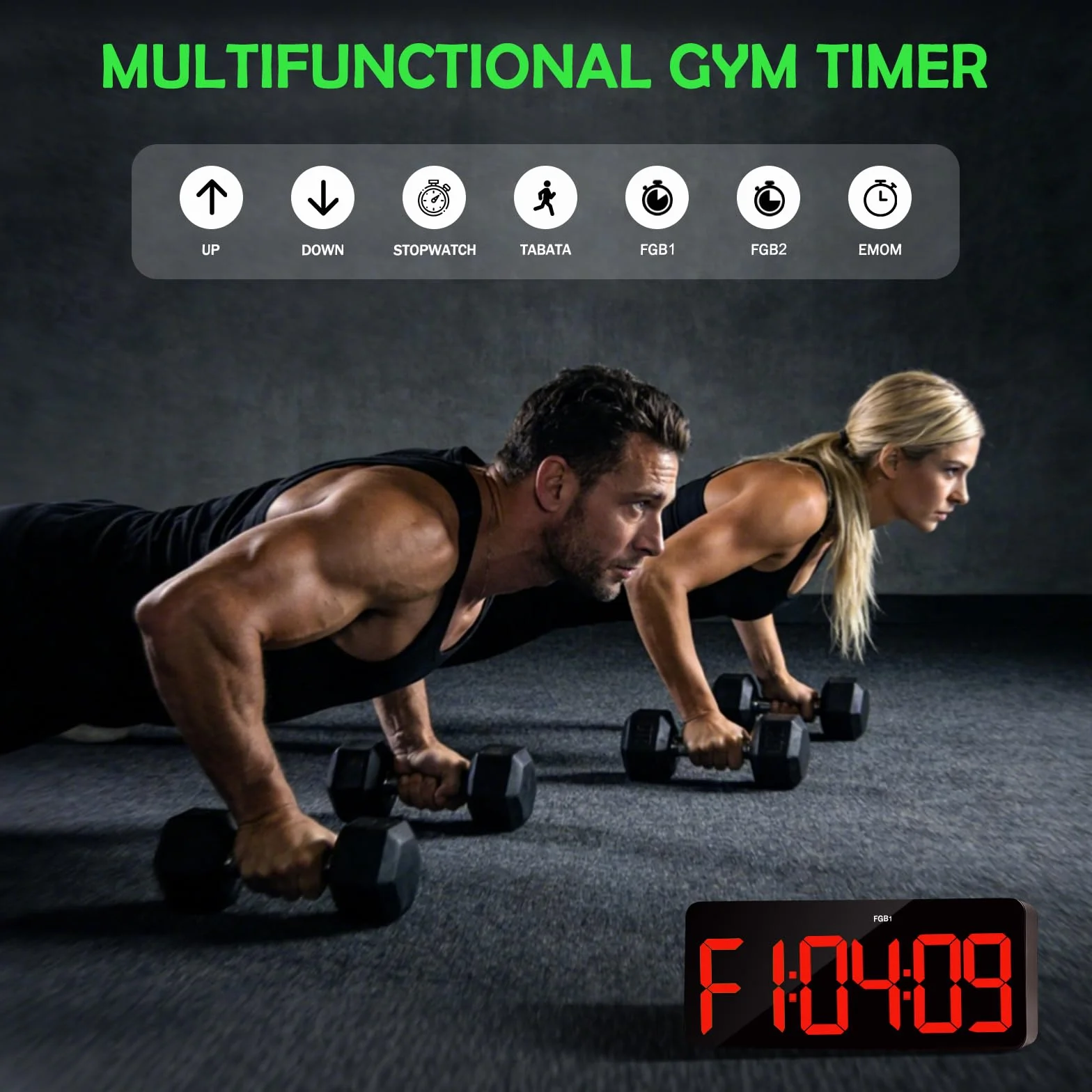 Temporizador de Gimnasio LED 13" Grande Reloj de Pared Digital con Countdown & Up Cronómetro, Brillo Ajustable, Control Remoto
