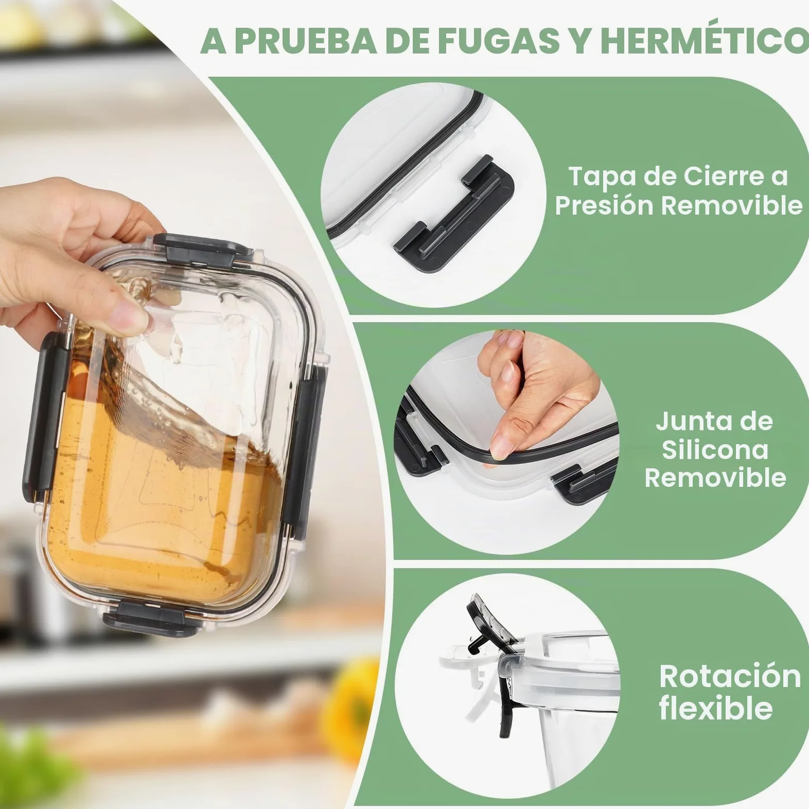 Skroam Paquete de 12 recipientes de vidrio para almacenamiento y preparación de comidas, almacenamiento de cocina para almuerzo, a prueba de fugas,