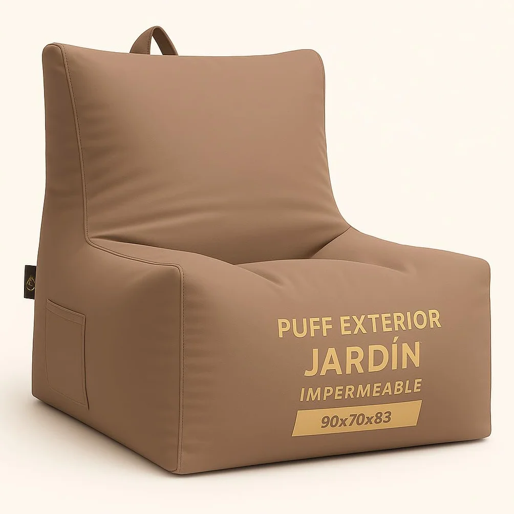 DIVERPUFFS Puff Taupe Sofá Relax Jardin Exterior Interior Asiento Comodo Relleno Incluido Portátil Respaldo Ergonómico Impermeable UV Protegido Diseño Moderno Durable Ligero Listo para Usar