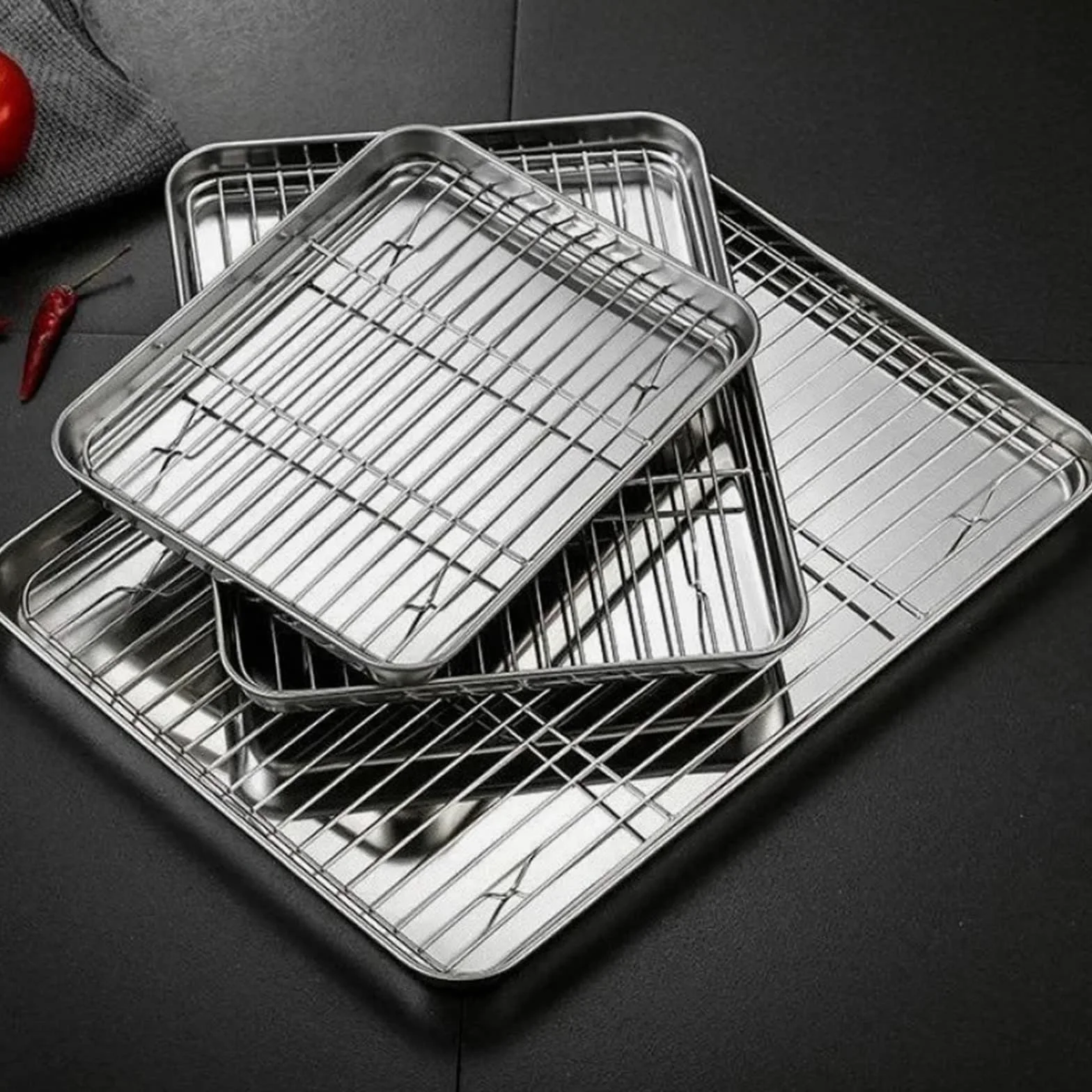 Bandeja Para Horno Bandeja for hornear pasteles de acero inoxidable 304, bandeja for barbacoa, horno, bandeja for brownie con rejilla de alambre, herramienta for cocinar y asar, 2 uds. Para Hornear(31