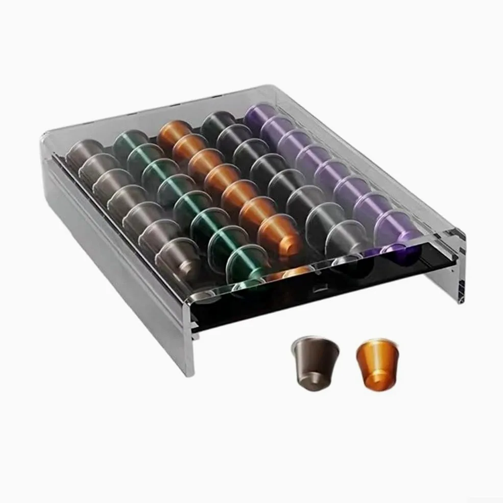 Soporte acrílico para cápsulas de café con 40 ranuras, cajón transparente para organización de cocina, diseño de pies antideslizantes para Tassimo para tchibo, compatible con cápsulas de 13 x 9.3