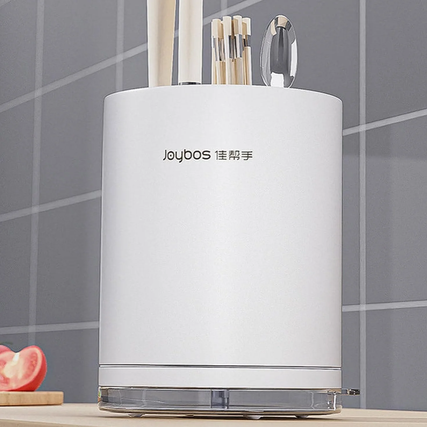 JOYBOS - Organizador de cuchillos redondo con ranura universal para cocina blanco