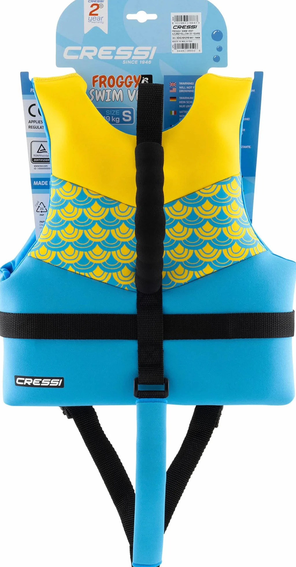 CRESSI Froggy Neoprene Swim Vest - Chaleco de Natación para Niños Equipado con Dos Asas - Una Ayuda Excelente para Flotar y Mantener el Equilibrio en el Agua