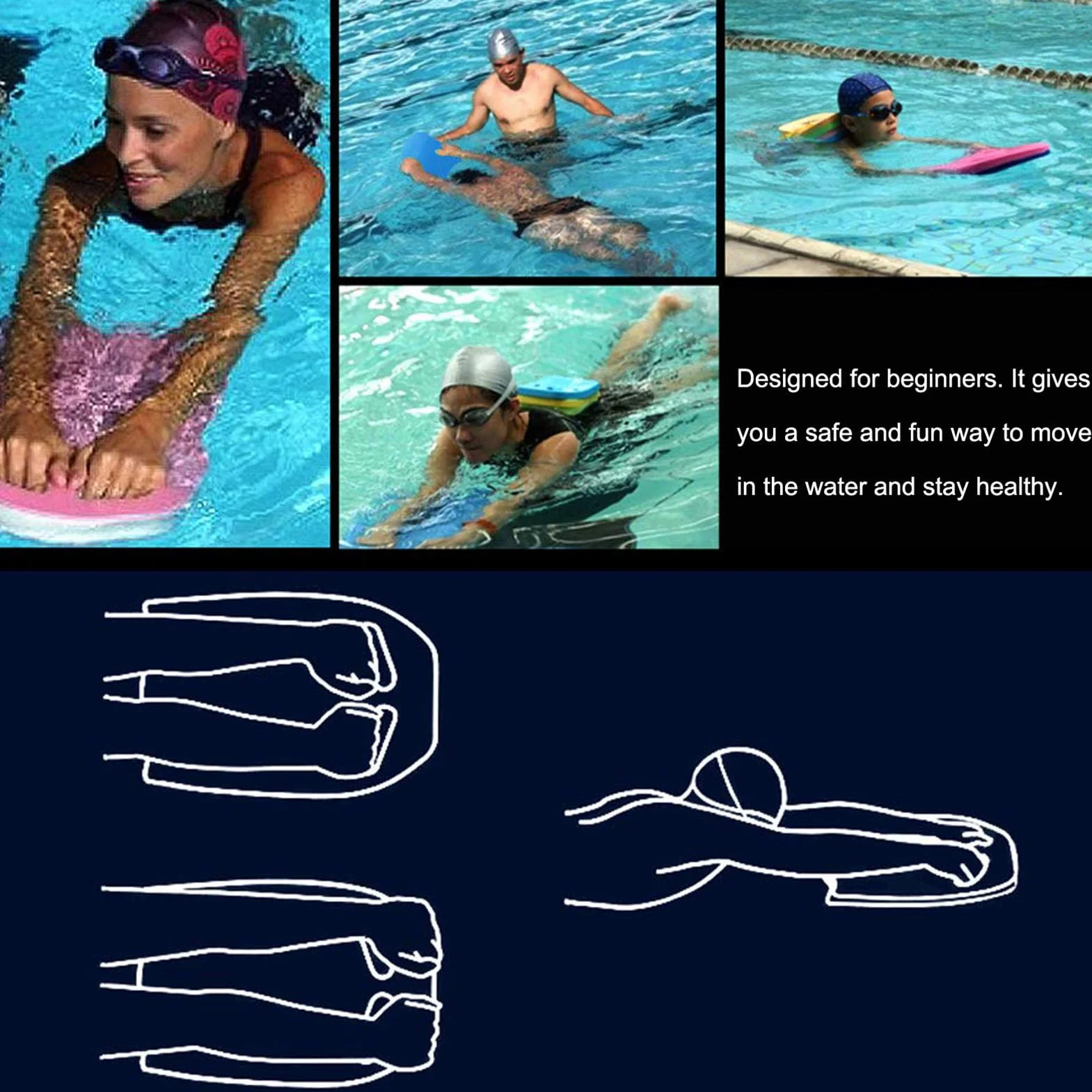 Tablas de Natación Paquete de 2 Espuma EVA con Asas Dobles Forma de U Antideslizantes para Niños y Adultos