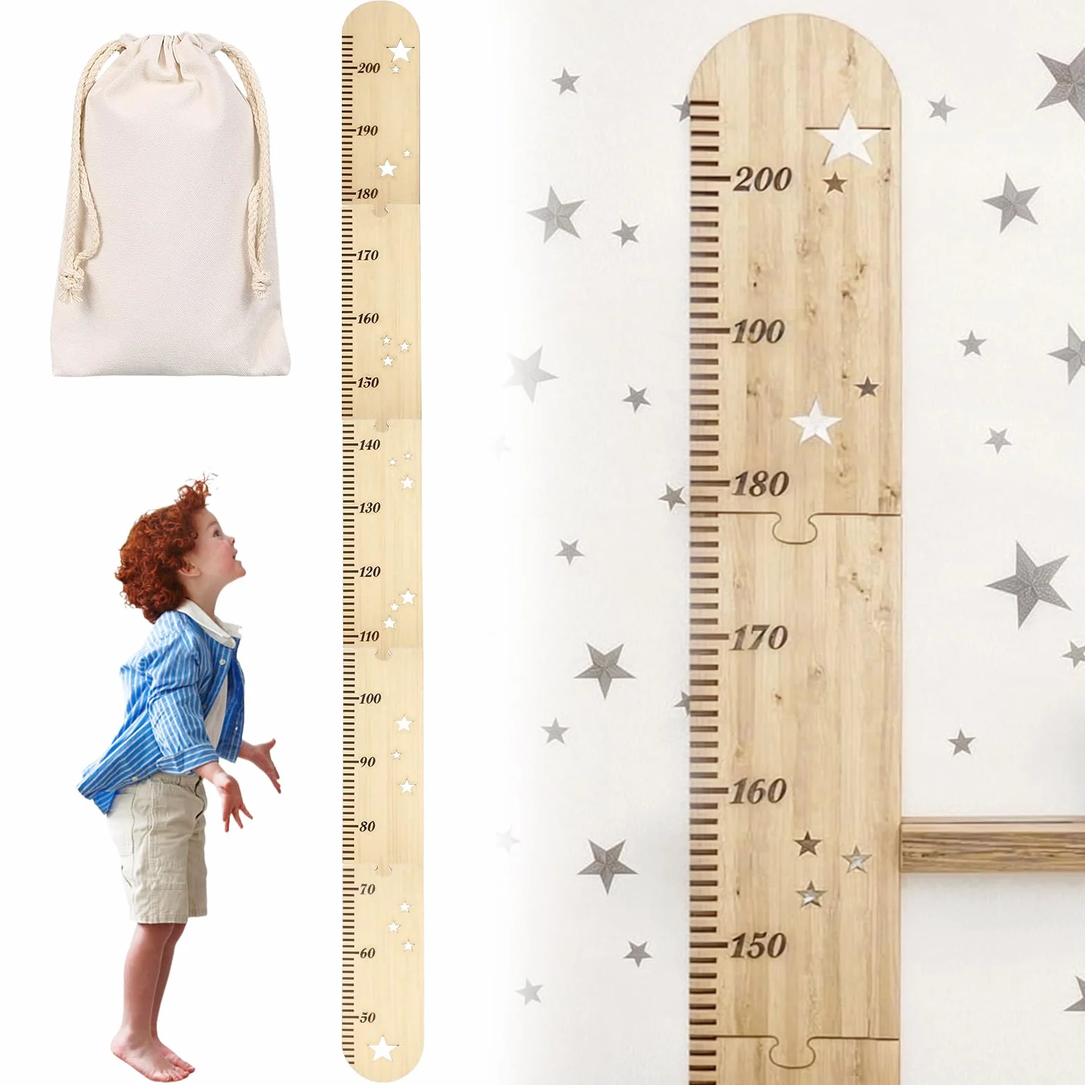 Zimoer Medidor de Altura para Niños en Pared de Madera Plegable 27x42 cm Decoración Habitación Infantil