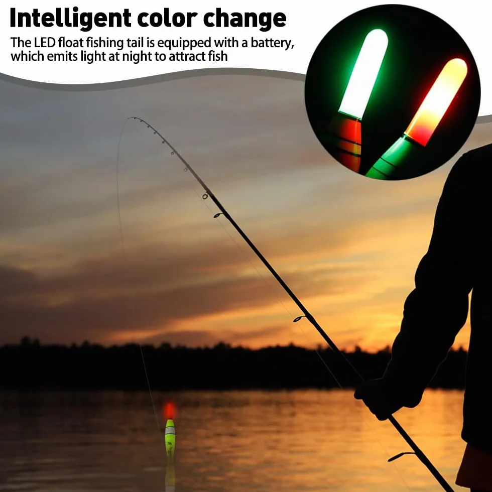 LED Flotadores de Pesca 4 Piezas con Sensor de Gravedad y Base de Metal para Lago Río Estanque