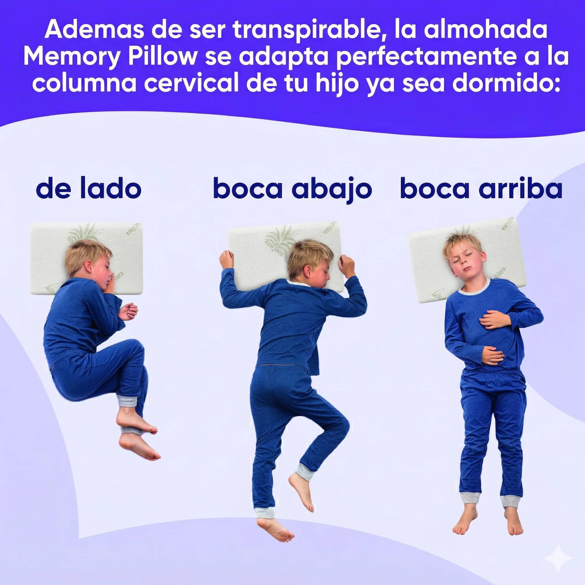 Wolkenfeld Almohada Bebe Espuma Viscoelástica 50x30x5,5 cm Ergonómica Funda Extraíble Aloe Vera Memory Foam Cuna