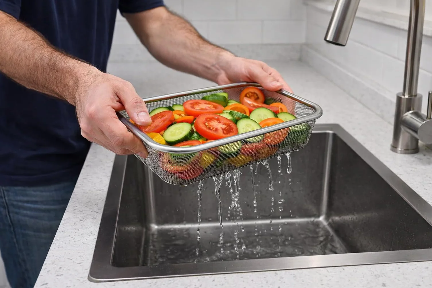 Colador de Cocina Rectangular- Escurridor - Malla Fina - Acero Inoxidable