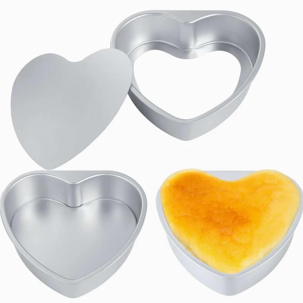 Paquete de 3 moldes para tartas en forma de corazón, moldes para hornear de 10 pulgadas con parte inferior extraíble, aleación de aluminio antiadherente, perfectos para bodas, cumpleaños y día de San