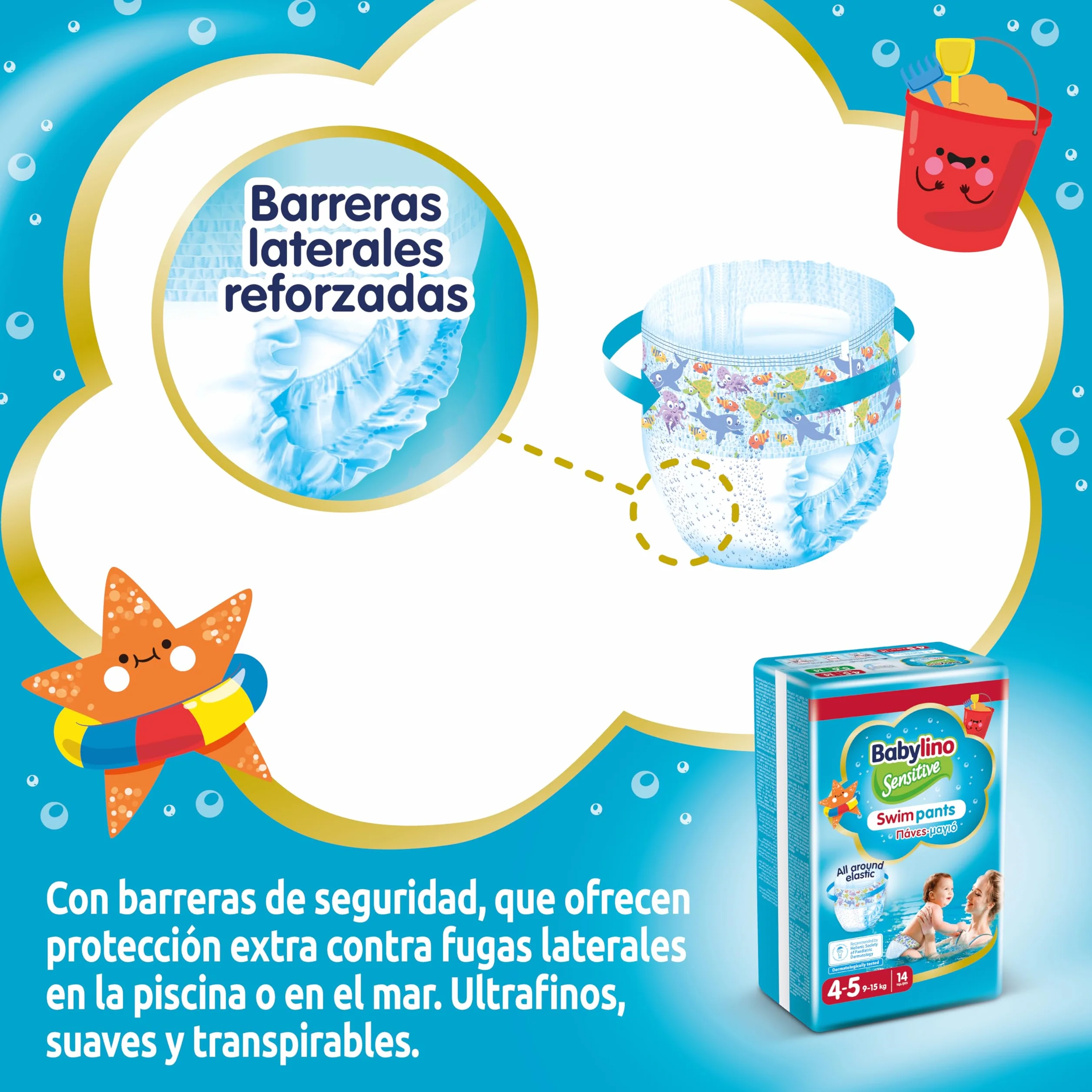 Babylino Sensitive SwimPants Pañales de playa y piscina talla 4-5 (9-15 kg) 14 unidades