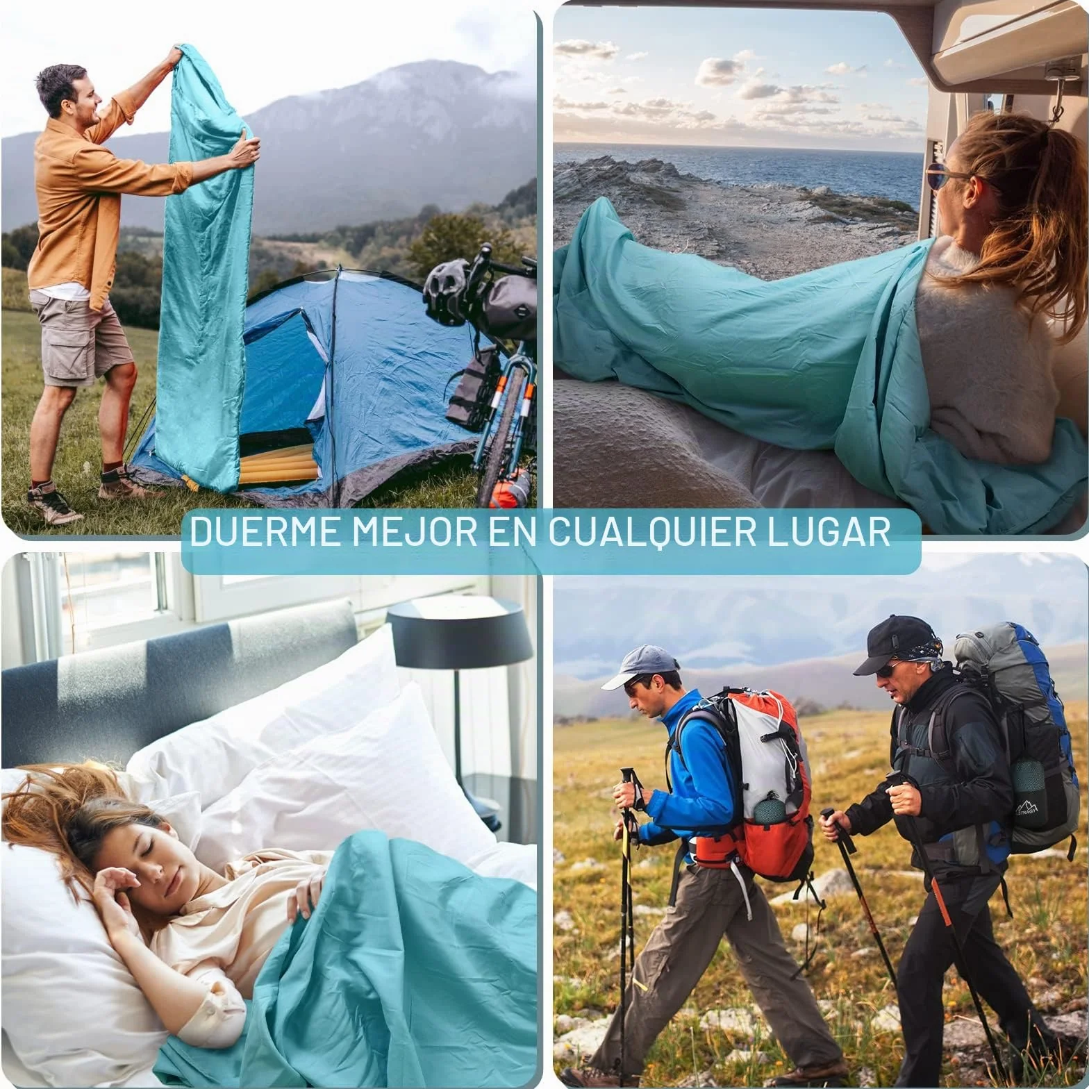 Saco de Dormir Ultraligero 2en1 XL-95 x 220 cm Sábana de Viaje de Microfibra con Compartimiento de Almohada