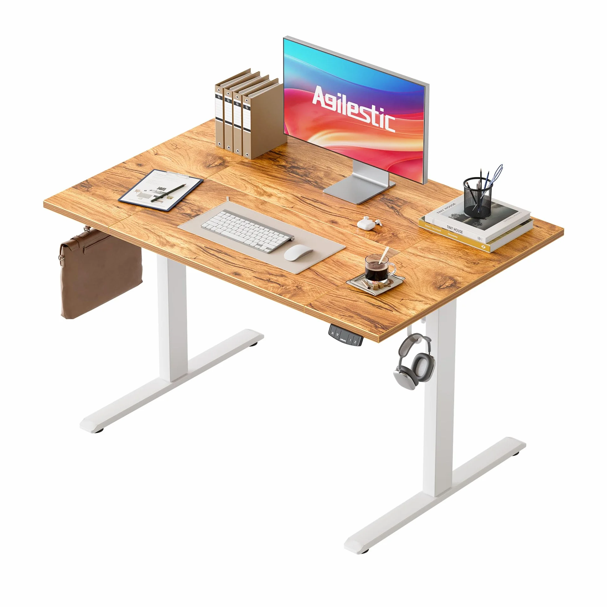 Agilestic - Escritorio Eléctrico Regulable en Altura 120x80 cm, Mesa de Pie o Asiento con Función de Memoria, Mesa de Computadora Ajustable en Altura, Escritorio para Juegos con Tablero de Cuatro