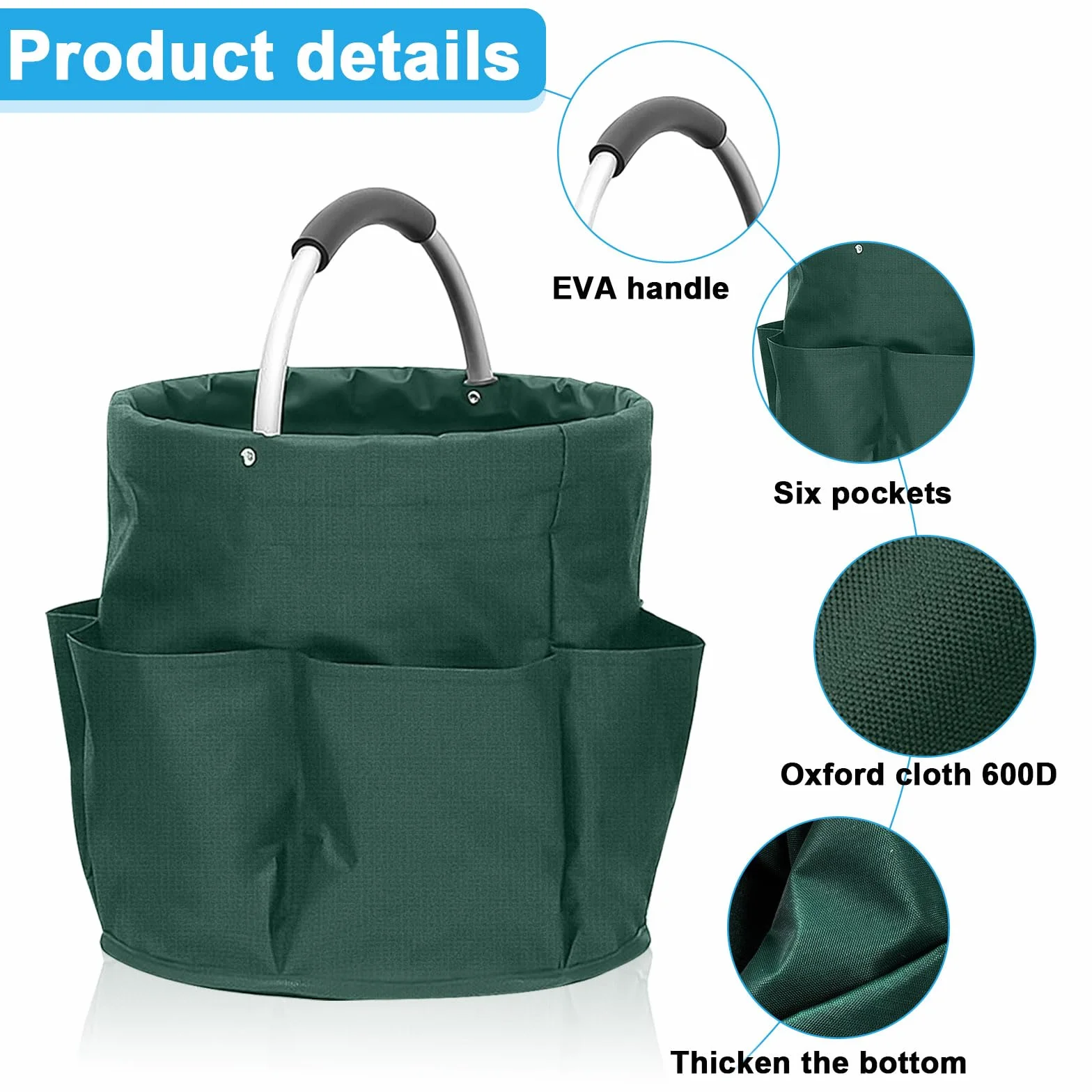 Organizador de productos de limpieza, bolsa de limpieza plegable con asa y 6 bolsillos para el hogar, jardín y baño, portátil y ahorra espacio, verde
