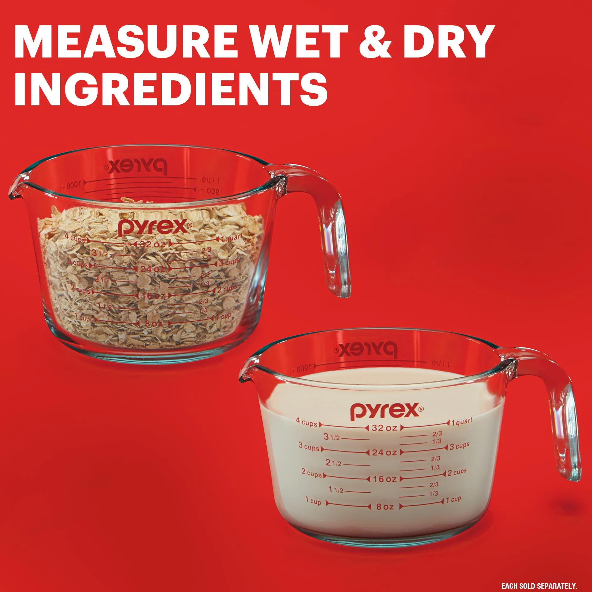 Pyrex Essentials - Juego de 3 tazas medidoras de vidrio (1, 2 y 4 tazas) para preparar, hornear y cocinar, horno precalentado, lavavajillas, congelador y microondas