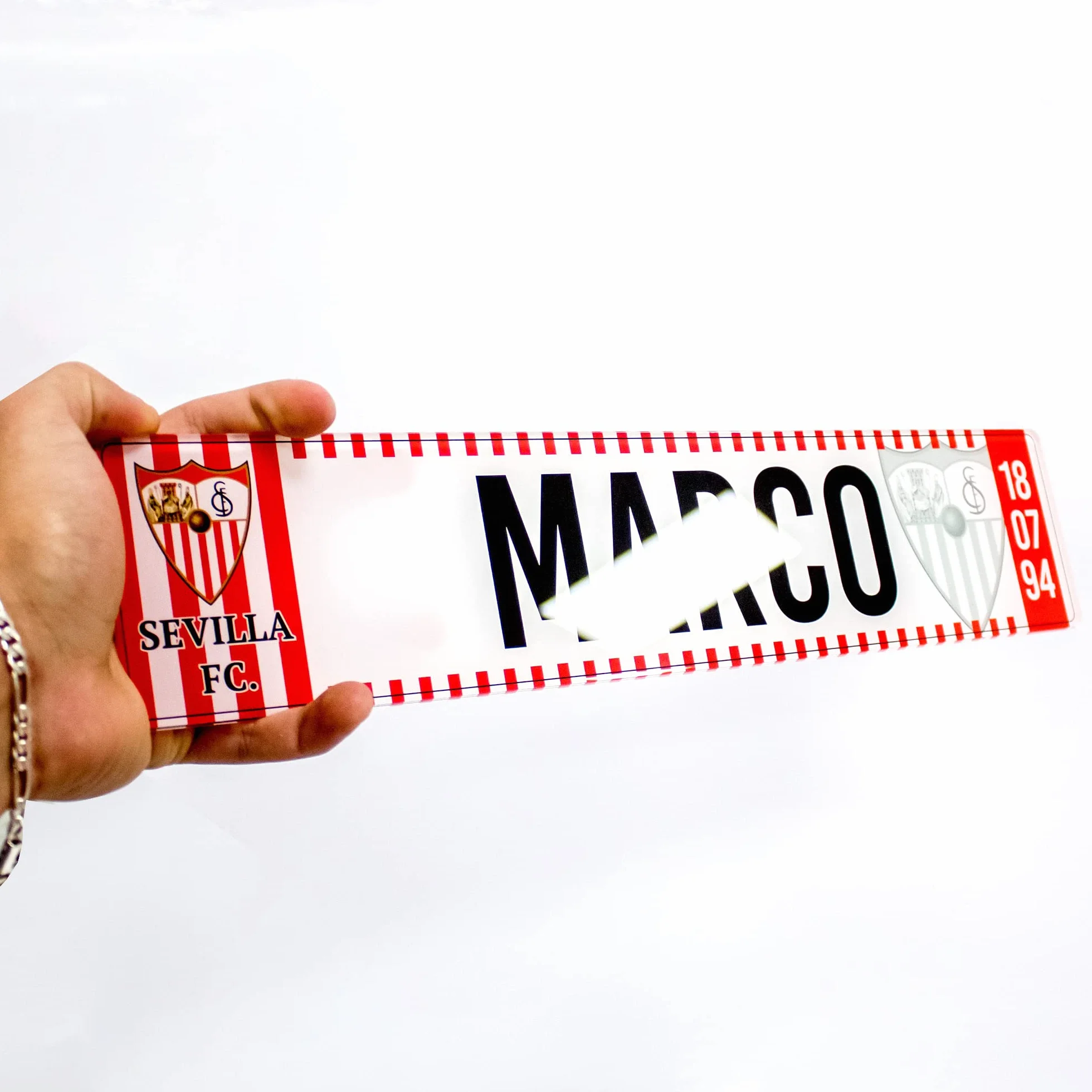Matricula Metacrilato Personalizada 38cm x 8cm Sevilla FC Equipo de Futbol Placa Impresion Directa