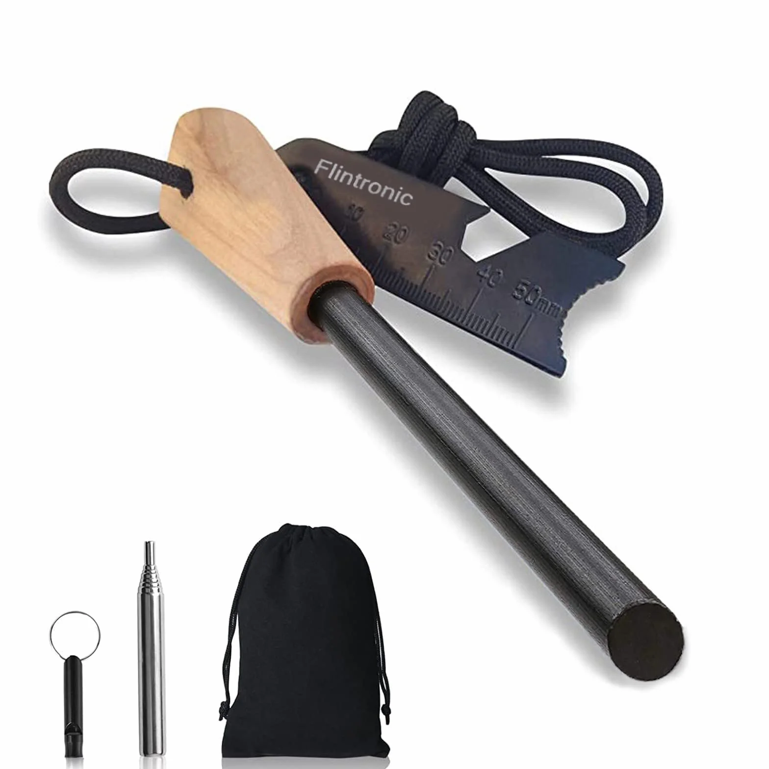 Flintronic Pedernal para Fuego Kits Encendedor Supervivencia de Acero Resistente al Agua con Silbato y Raspador