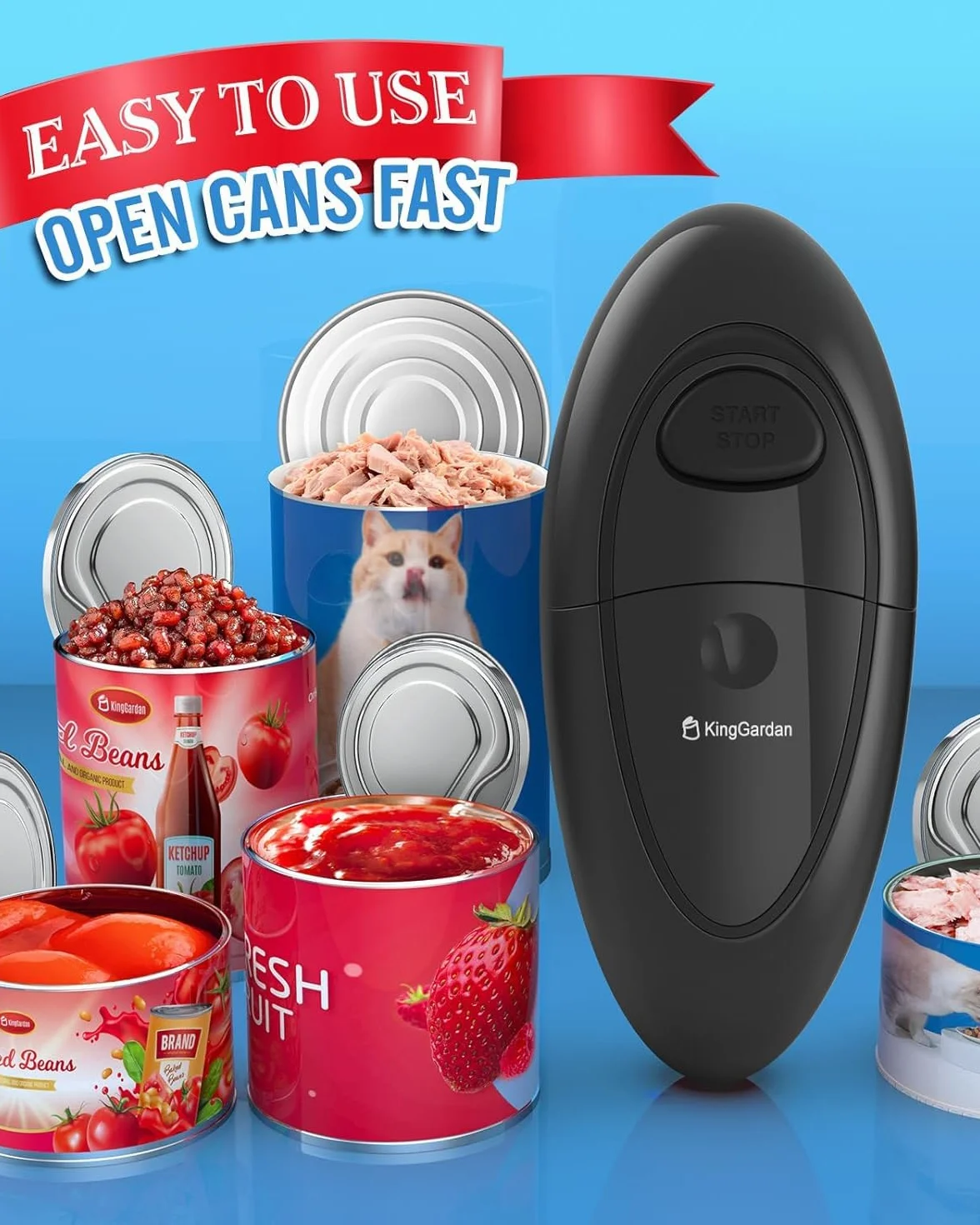 Abrelatas Profesional, Abre Latas Redondas y Cuadradas de Todos los Tamaños, Abrelatas Eléctrico sin Bordes Afilados, Abrelatas Profesional Apto para Personas Mayores, Artríticos y Cocineros