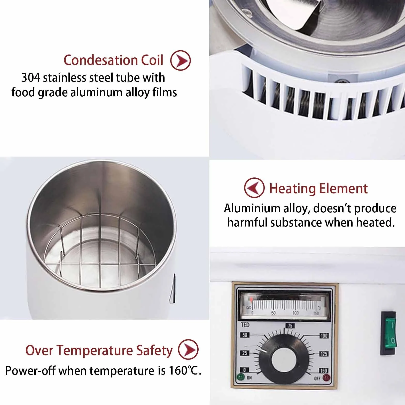 Destilador de agua de 750 W, 4 L, de acero inoxidable, con recipiente para uso doméstico, laboratorios y hospitales. Interior de acero inoxidable que destila agua pura