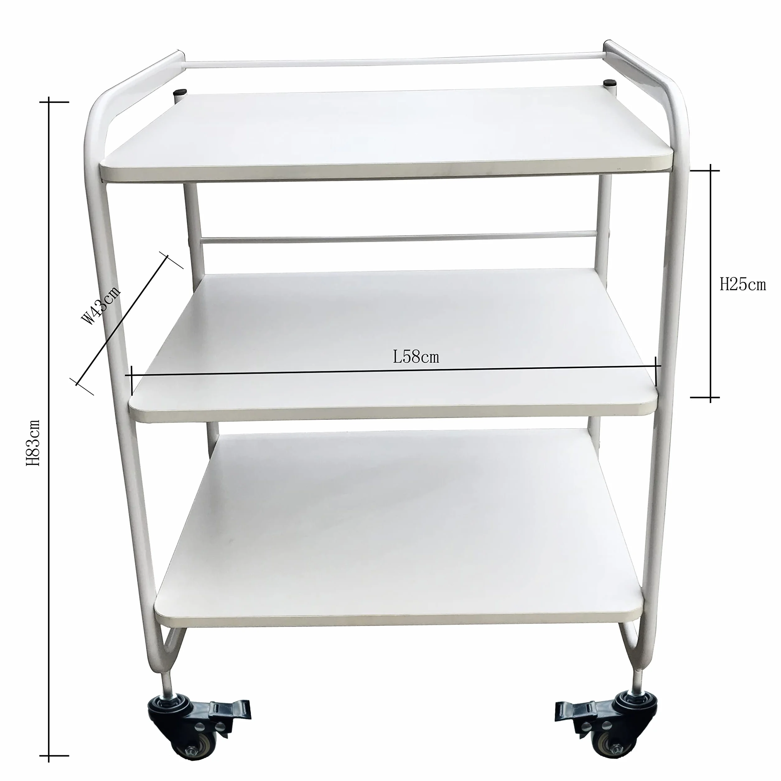 Carrito Auxiliar Multiusos de Madera 3 Niveles con Ruedas Giratorias para Oficina, Casa, SPA y Peluquería (60x43x83cm)