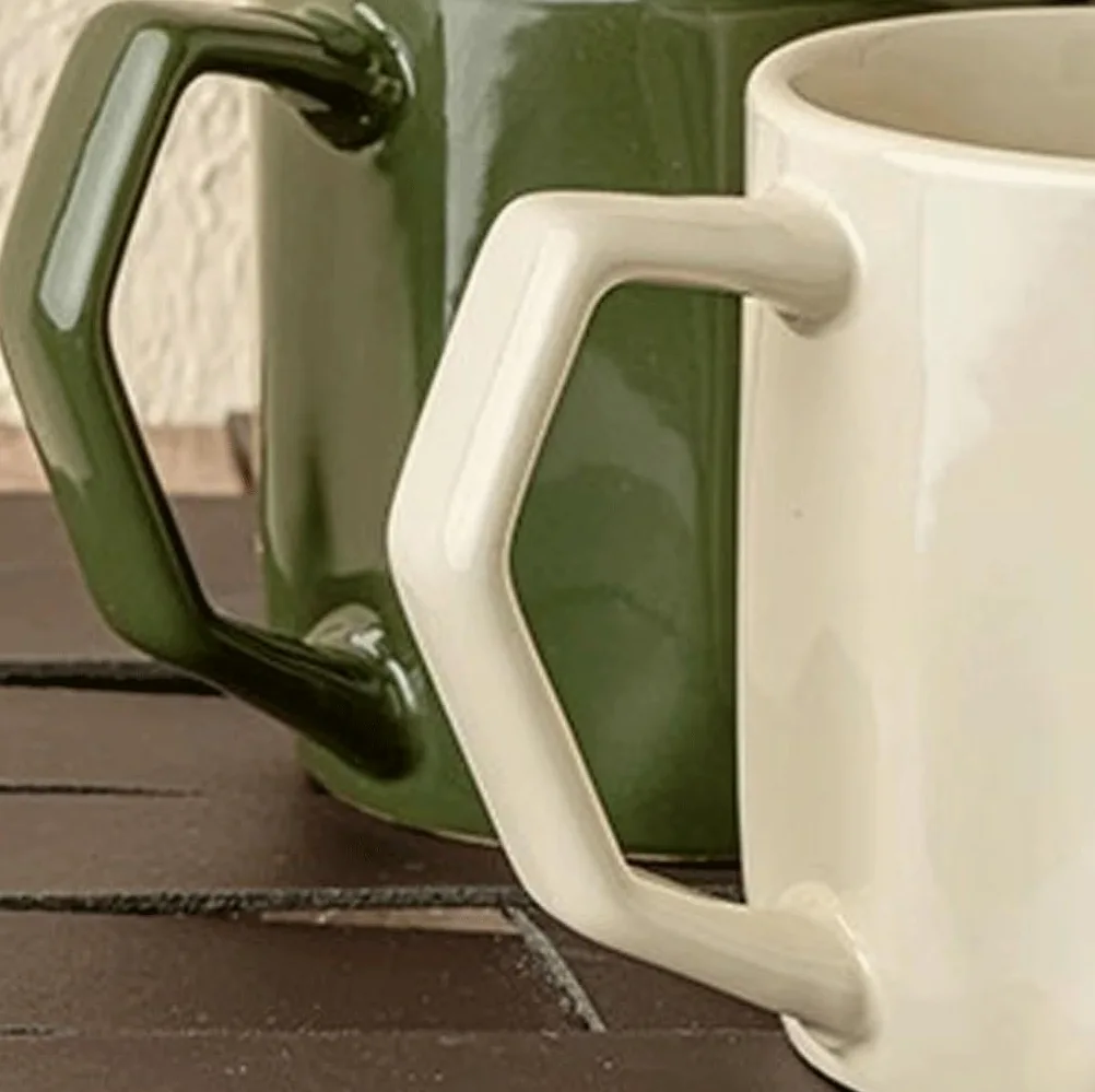 ENGENDER Tazas Cafe Taza Retro con Espejo Y Patrón De Diamantes, Taza De Café, Taza De Cerámica De Nicho Mug Cups(A)