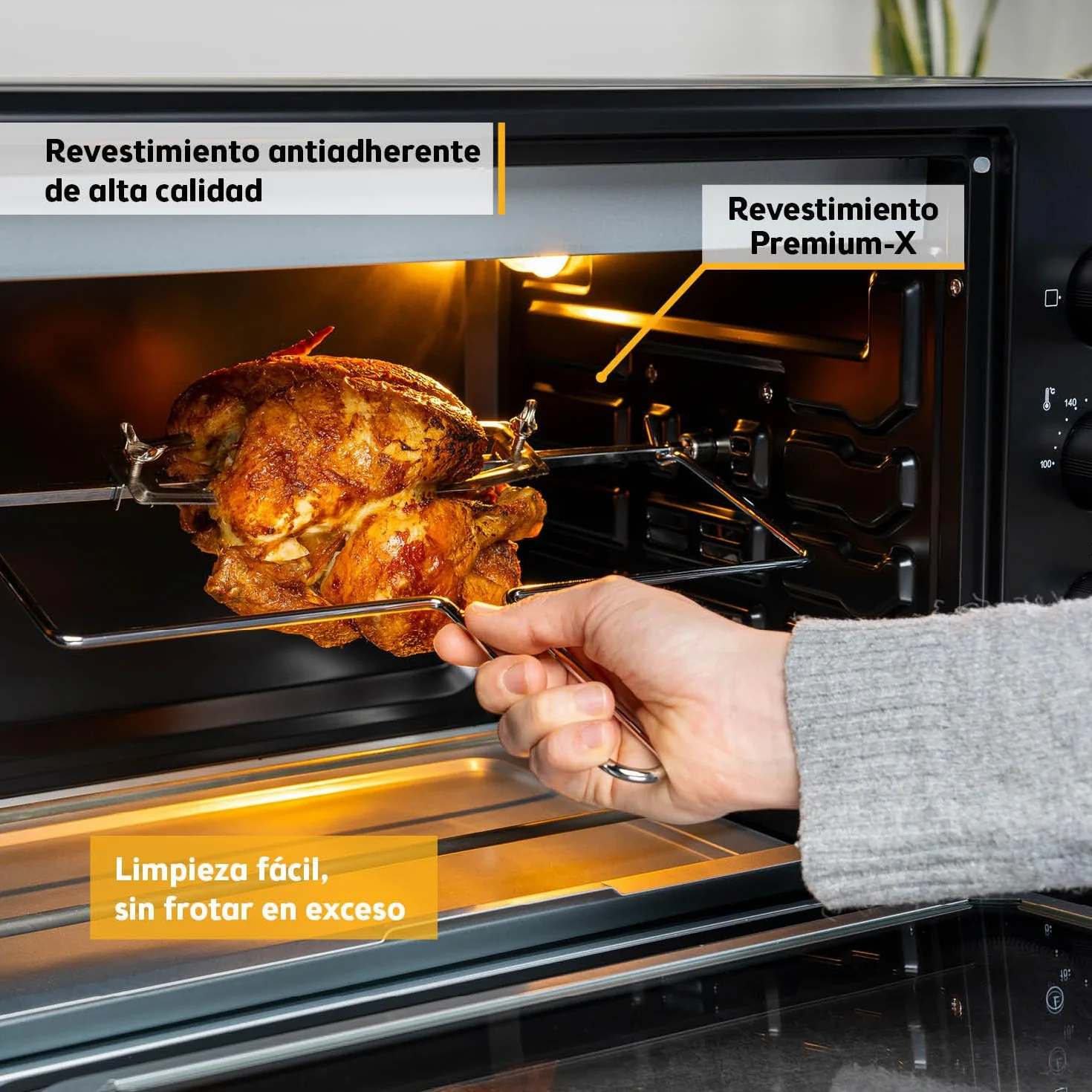 TZS First Austria - Mini Horno 45L 2000W - Minihorno para pizza hasta 230°C y revestimiento antiadherente - Con temporizador 60 min, 4 alturas de inserción, bandeja, rejilla y asador giratorio