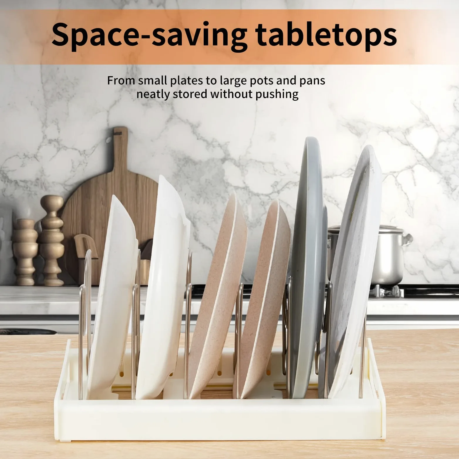 Estante expandible para ollas y sartenes, separadores ajustables de acero inoxidable para tapas de ollas y almacenamiento de armarios de cocina, se adapta a una solución de ahorro de espacio de 12 a