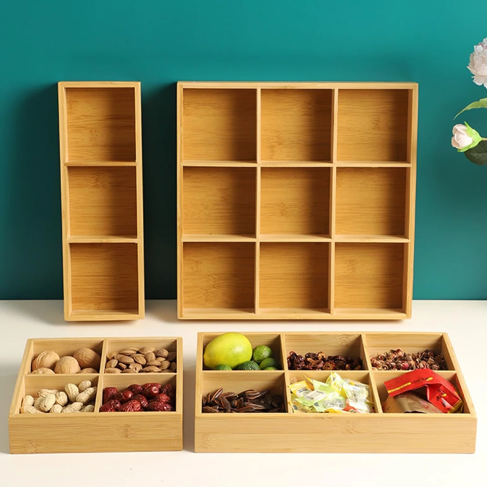 Plato llano de nueve compartimentos para Almacenar Nueces | Plato for aperitivos, plato lateral, compartimento for pan, plato, escurridor(Size2)