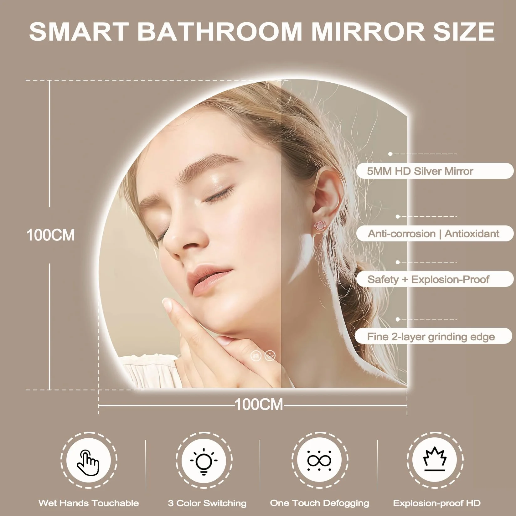 Espejo de baño con iluminación - Espejo de baño LED para cuarto de baño redondo, espejo de pared con interruptor táctil y función antiempañamiento IP54 con luz de espejo ajustable 3000K-6500K