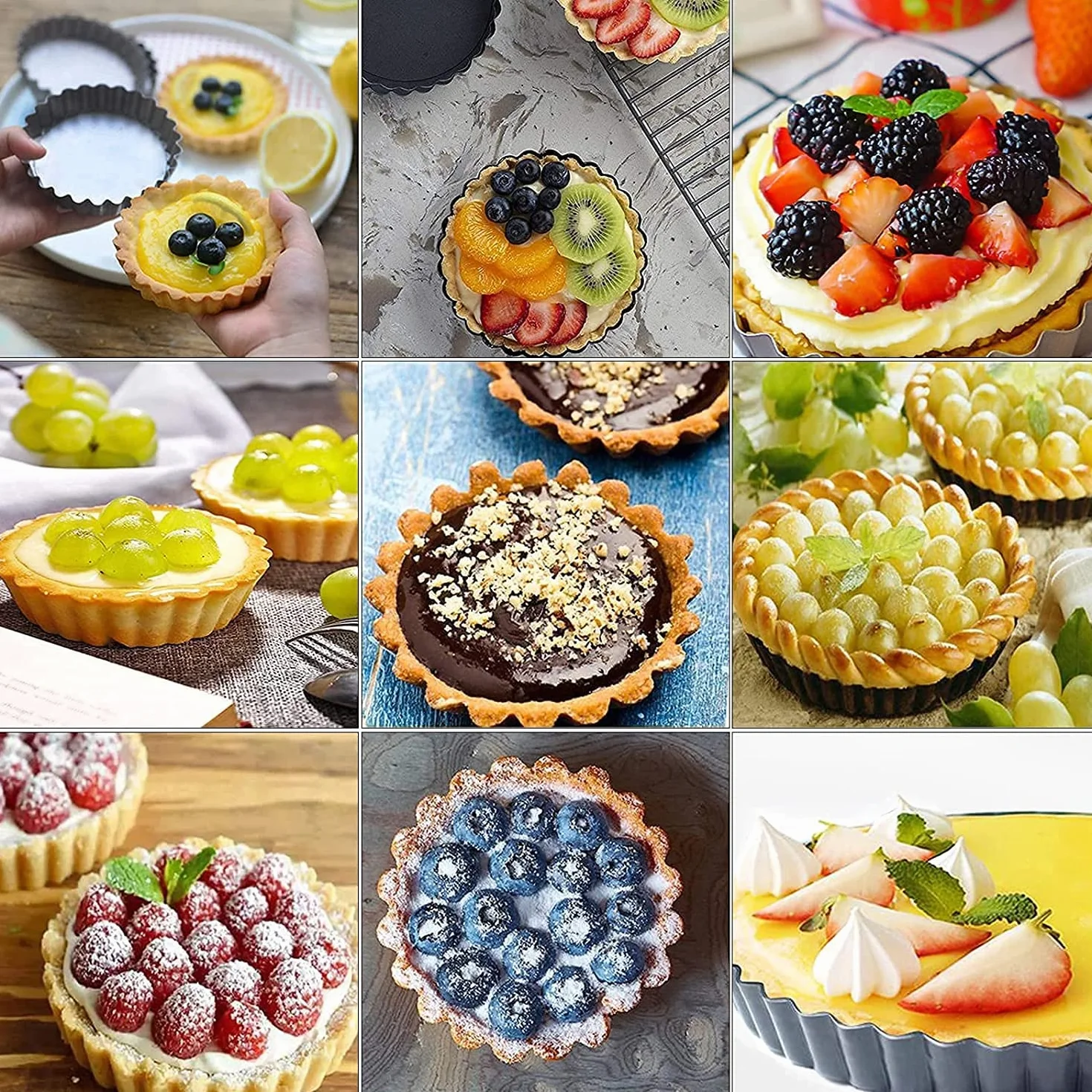 PIQIUQIU Juego de 6 Tartaletas,10 cm Moldes para Magdalenas Galletas Tartaletas, Antiadherentes Molde para Mini Quiche,extraíble Loose Bottom Tart Pie,Tarta,