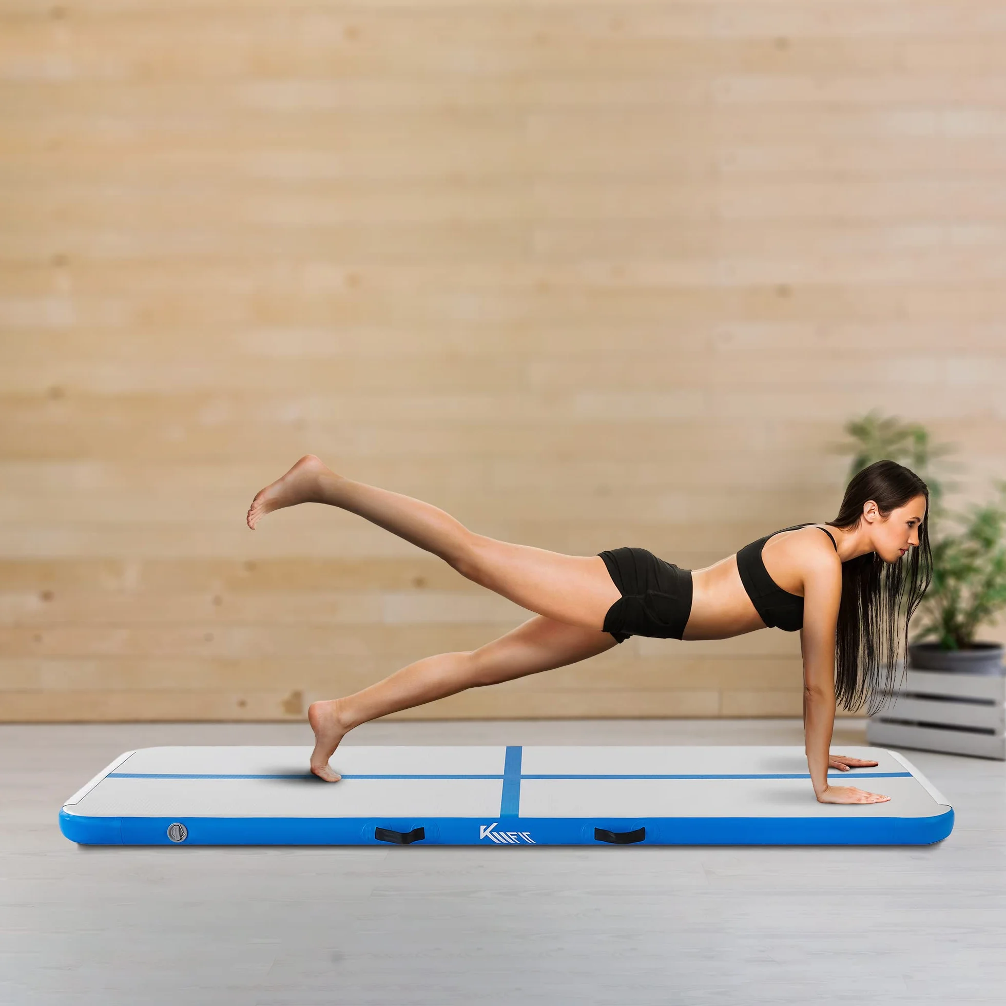 KM KM Fit Colchoneta hinchable Airtrack 5m esterilla fitness azul con bomba eléctrica y bolsa
