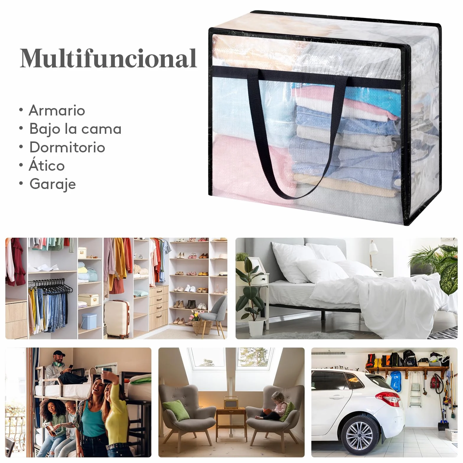 Lifewit Bolsas de Almacenaje de Ropa 40L en PP, Organizador de Armario Plegable Transparente con Asas Reforzadas, Cajas de Mudanza para Mantas, Edredones y Juguetes, 3 Piezas