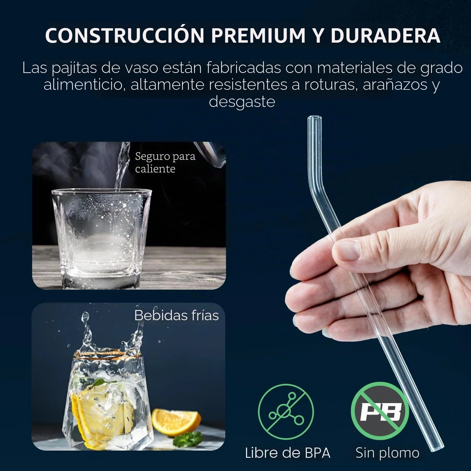 Paquete de 7 pajitas de vidrio transparente reutilizables (7.9 pulgadas) – Pajitas de borosilicato sin BPA, 3 rectas y 3 dobladas con cepillo de limpieza, aptas para lavavajillas, sin plástico