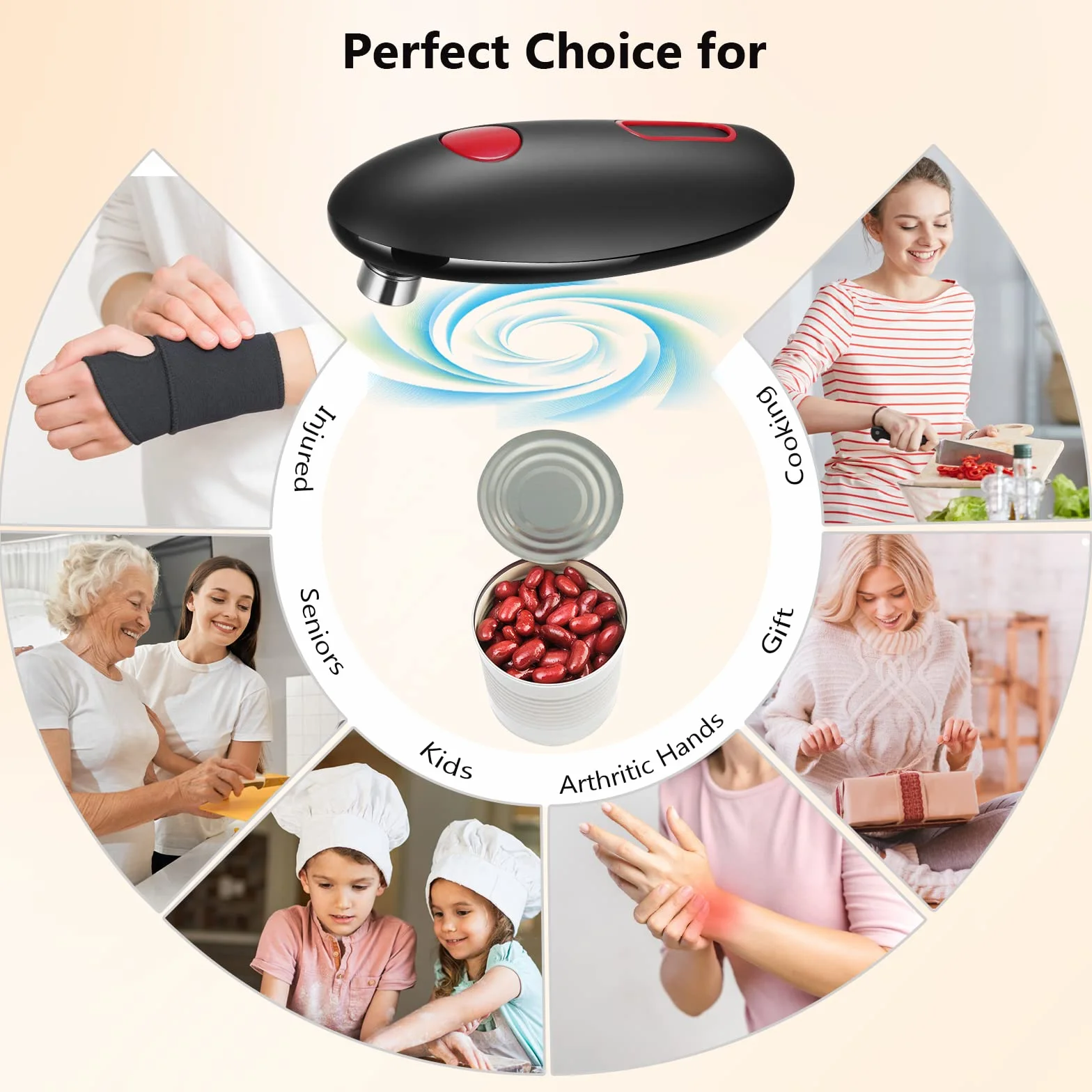 Abrelatas eléctrico, abrelatas automático One Touch 360 ° Rotación Automática Stop Utensilios de cocina para cocineros, personas mayores, niños y batería lesionada, por favor, pida por separado