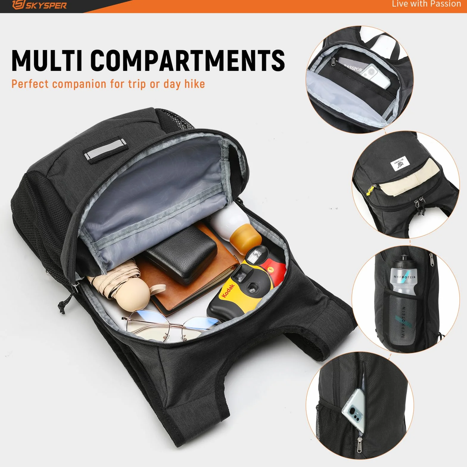 SKYSPER Ultraligera Mochila Plegable 10L, Mochila de Viaje Senderismo para Hombre Mujer