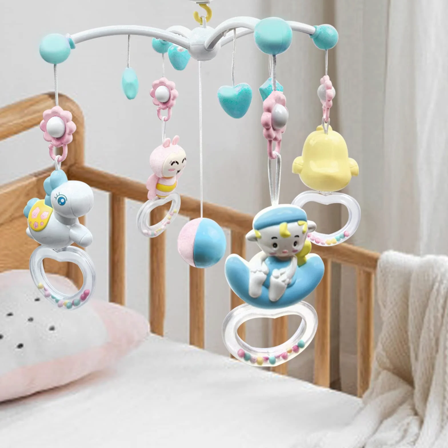 Móvil de Cuna Musical para Bebé, 360 ° Movil Cuna Bebe Carrusel com Cuna Luz y Musica con Control Remoto y Proyección, Movil Cuna para Bebé 0 a 24 meses