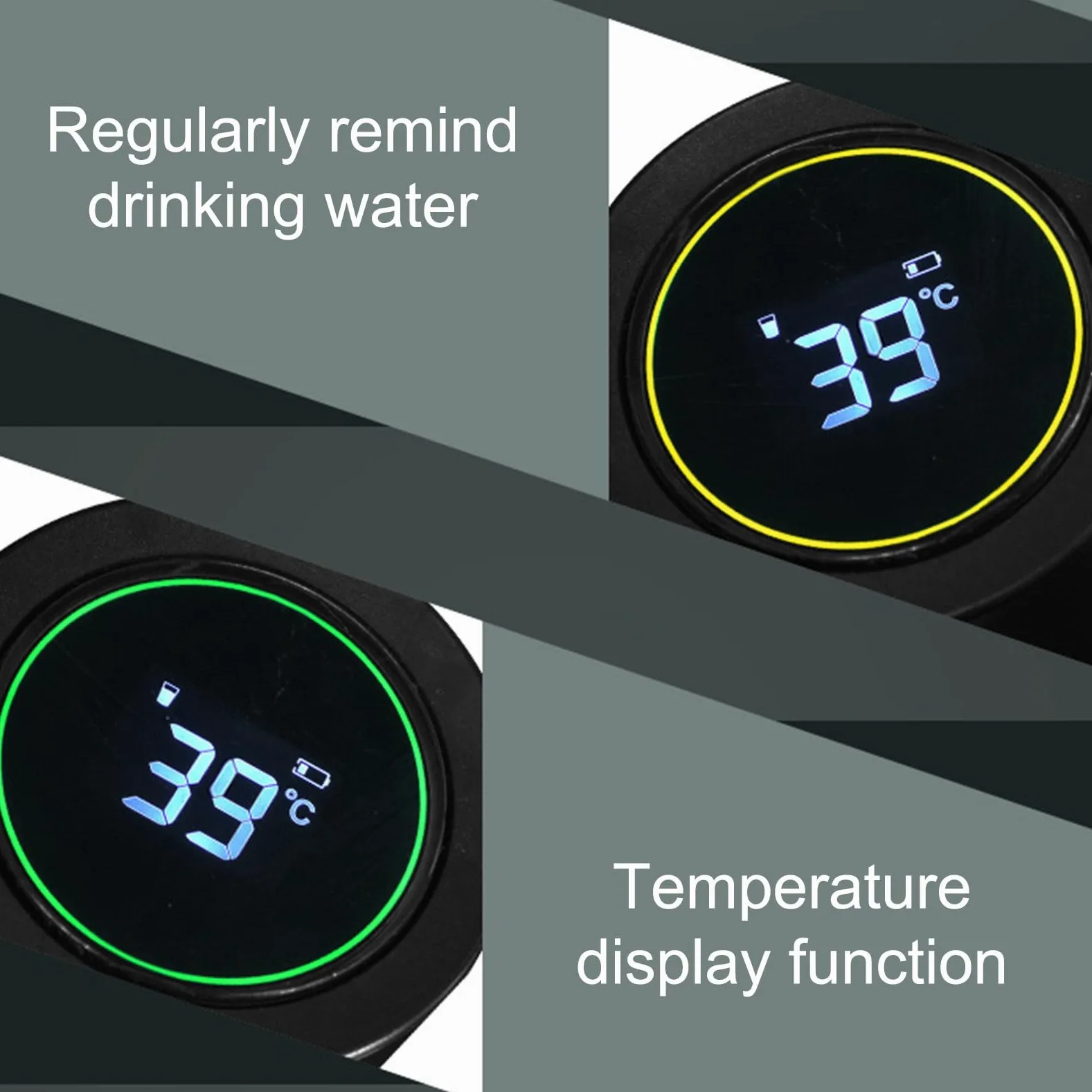 Botella De Agua Inteligente | Botella Térmica LED Con Pantalla De | Temperatura Y Despertador Inteligente - Fondo Antideslizante, Ancha, Aislamiento Al Vacio | Para Viajes, Exterior, Ciclismo,