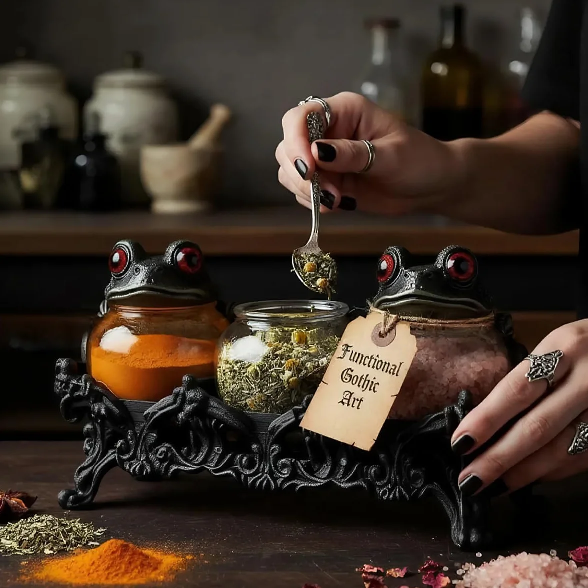 Tarros de especias de boticario con forma de rana Elegantes recipientes de cerámica con ranas, equipados con exquisitas tapas de rana. Recipientes para almacenar