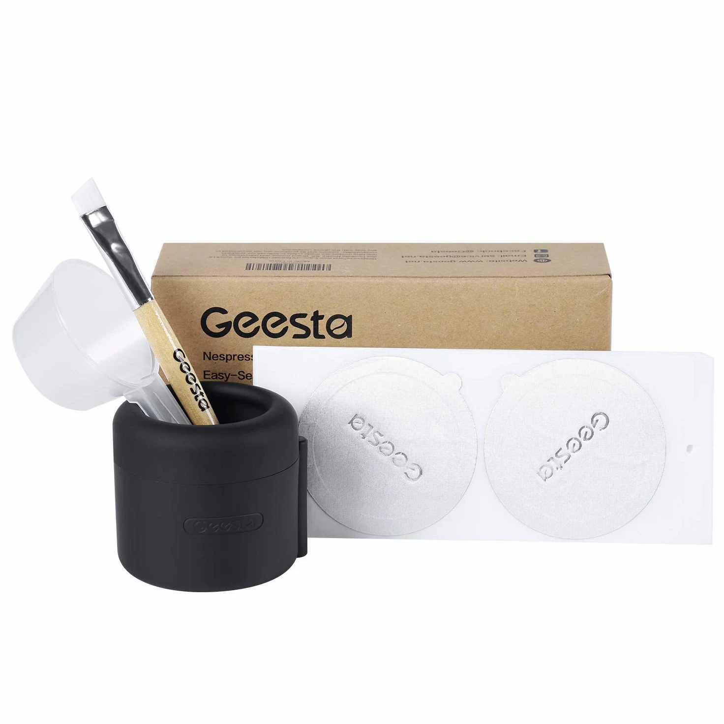 Kit de recambio de cápsulas de café de fácil sellado para Nespresso Vertuoline con un cepillo, cuchara, soporte de cápsulas reutilizable y 80 sellos de aluminio de alta calidad