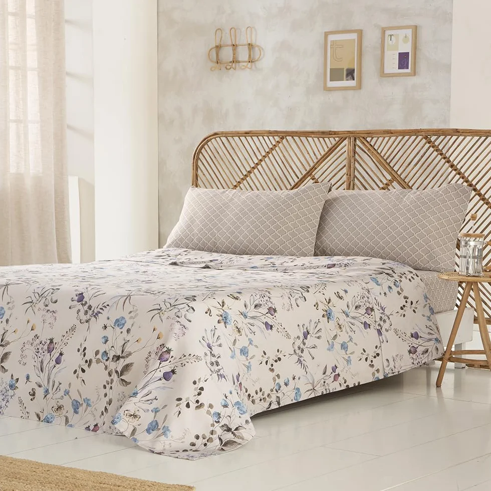 COTTON ARTean Juego sabanas Arina Cama 135 ALGODÓN SATÉN 200 Hilos Beige | Incluye 3 piezas: encimera, bajera ajustable, 1 funda de almohada. Certificado OEKO-TEX
