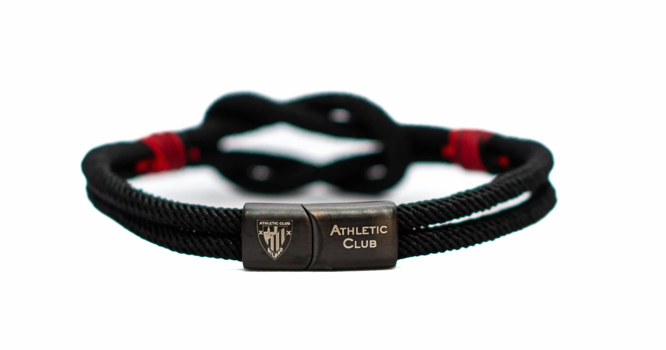 Athletic Club Pulsera Deportiva, Negro con Detalles Rojos, Cuerda Trenzada, Diseño Elegante con Logo del Club, 20cm, Producto oficial