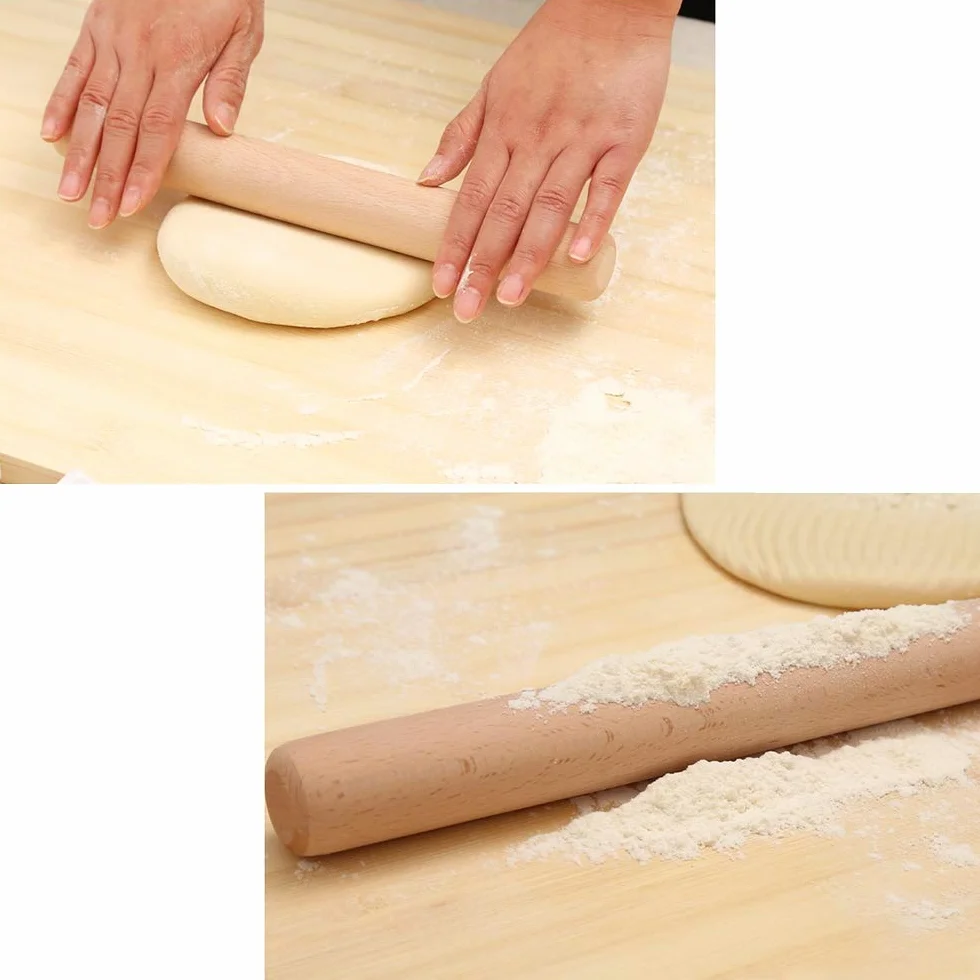 Rodillo de madera de haya,Rodillo macizo, Rodillo de amasar de madera maciza de primera calidad for hornear y hacer masa, ideal for fondant, galletas, pasteles y fideos, 30 cm de largo, 3,5 cm de diám