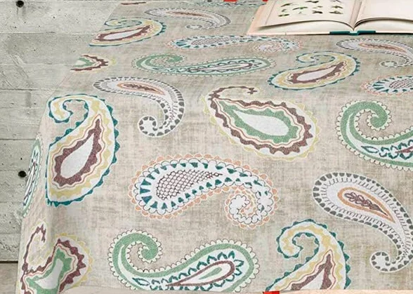 Mantel Tela Resinada Rossetti,con Estampado de Cachemir, Impermeable. Mantelería Anti-Manchas y Resistente