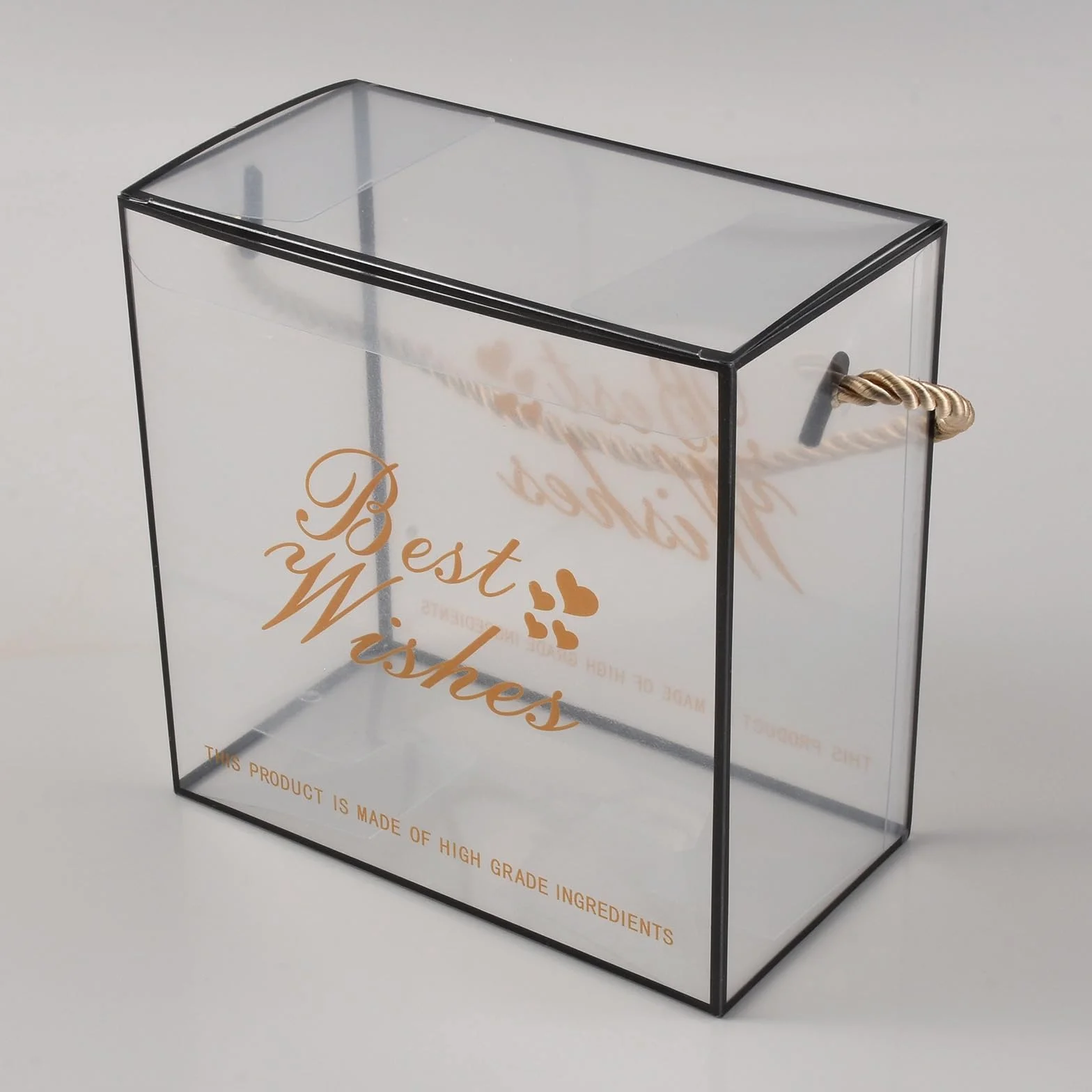 BENECREAT Juego de 12 cajas de regalo transparentes de plástico para invitados, 14,2 x 7,6 x 14,1 cm, grandes cajas de regalo con borde negro y asa, para bodas, cumpleaños y regalos de fiesta