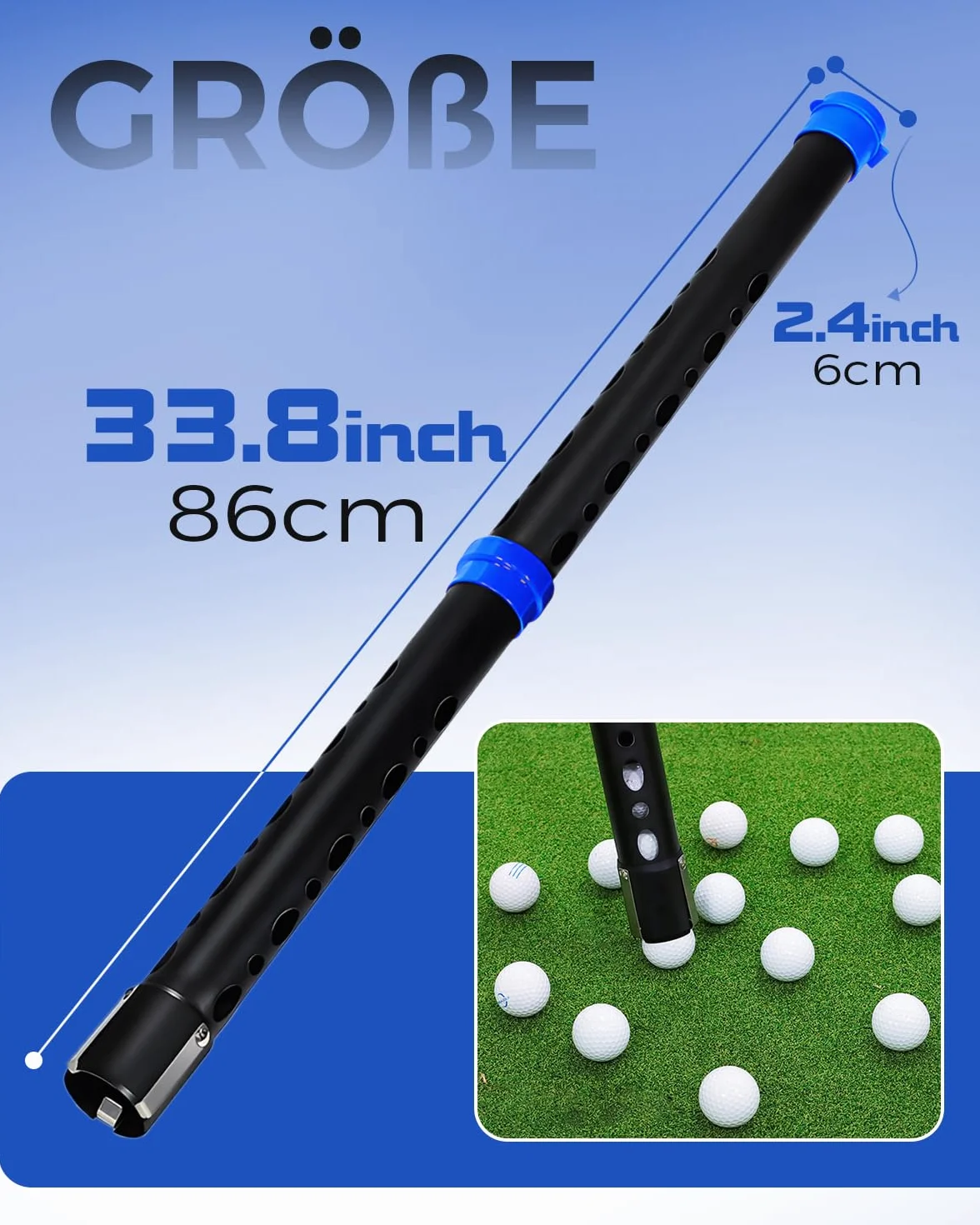 MUXSAM Picker de pelotas de golf superior de aleación de aluminio, bola de golf Retriever Shag Tube, pelota de golf Shagger sostiene 20 pelotas de golf, herramienta Retriever Tool Golfball Colector,