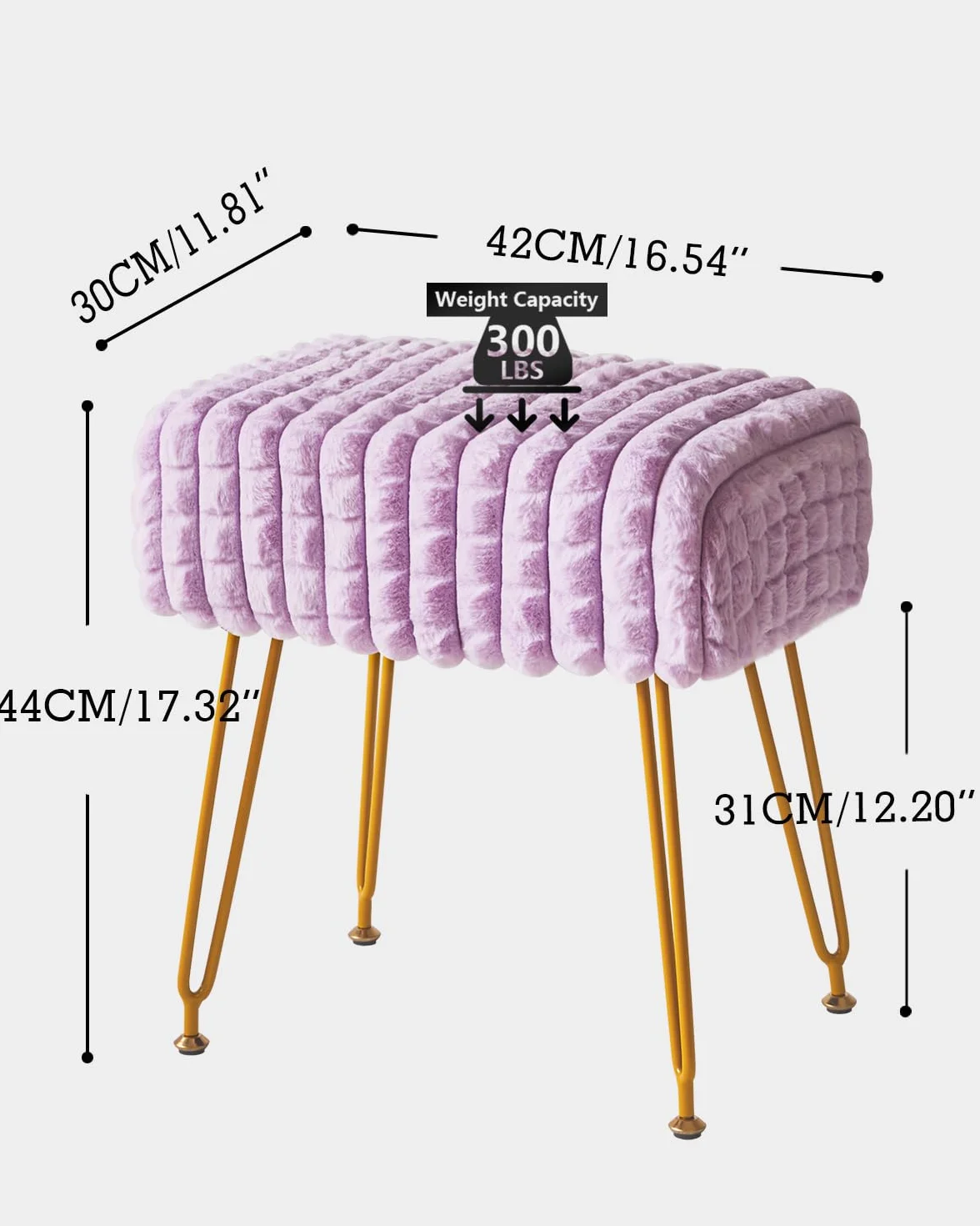 IBUYKE Otomano Rectangular Taburete de Terciopelo con Piernas de Acero Dorado Púrpura