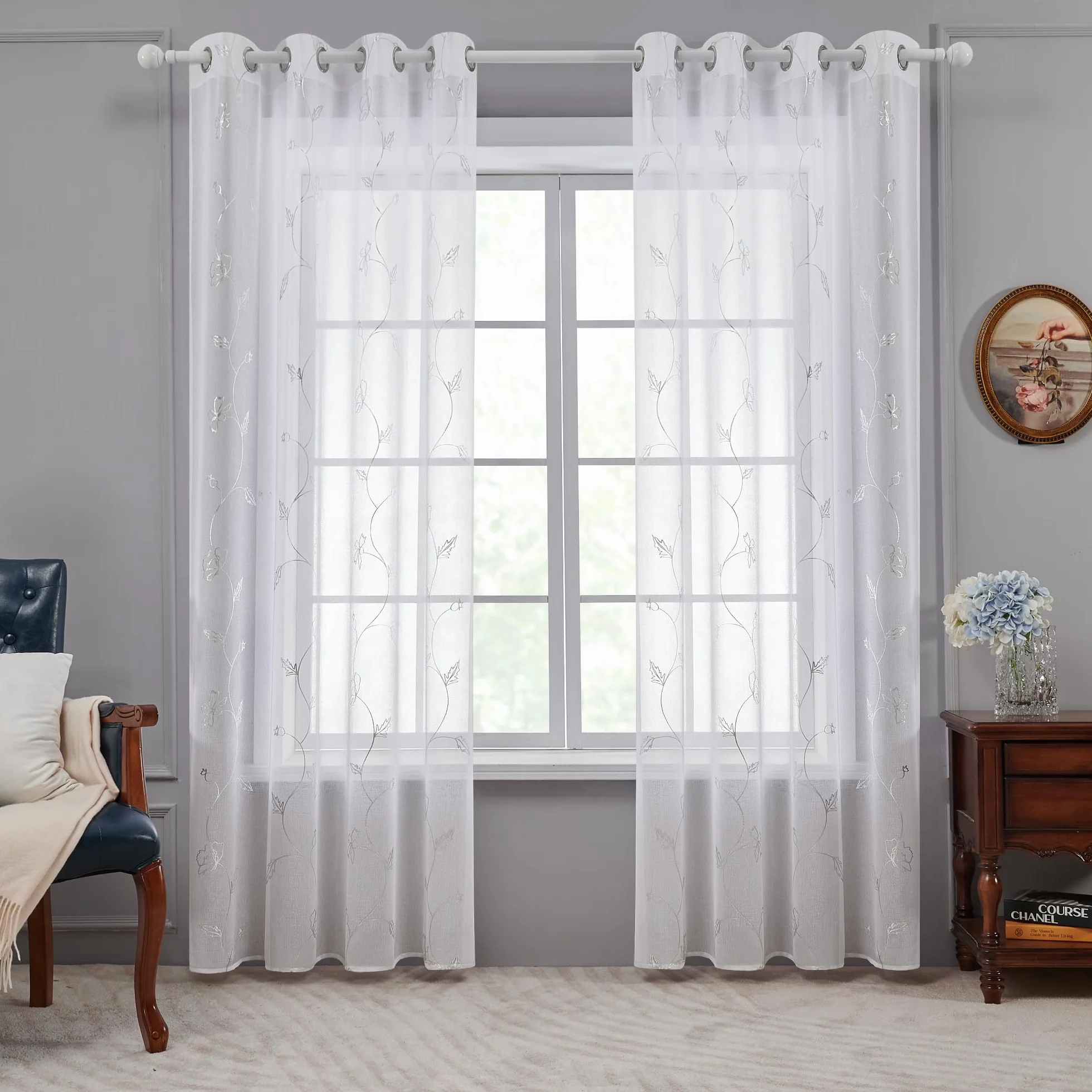 Deconovo Cortinas Visillos Translucidas 140x245cm con Ojales para Dormitorio Salon